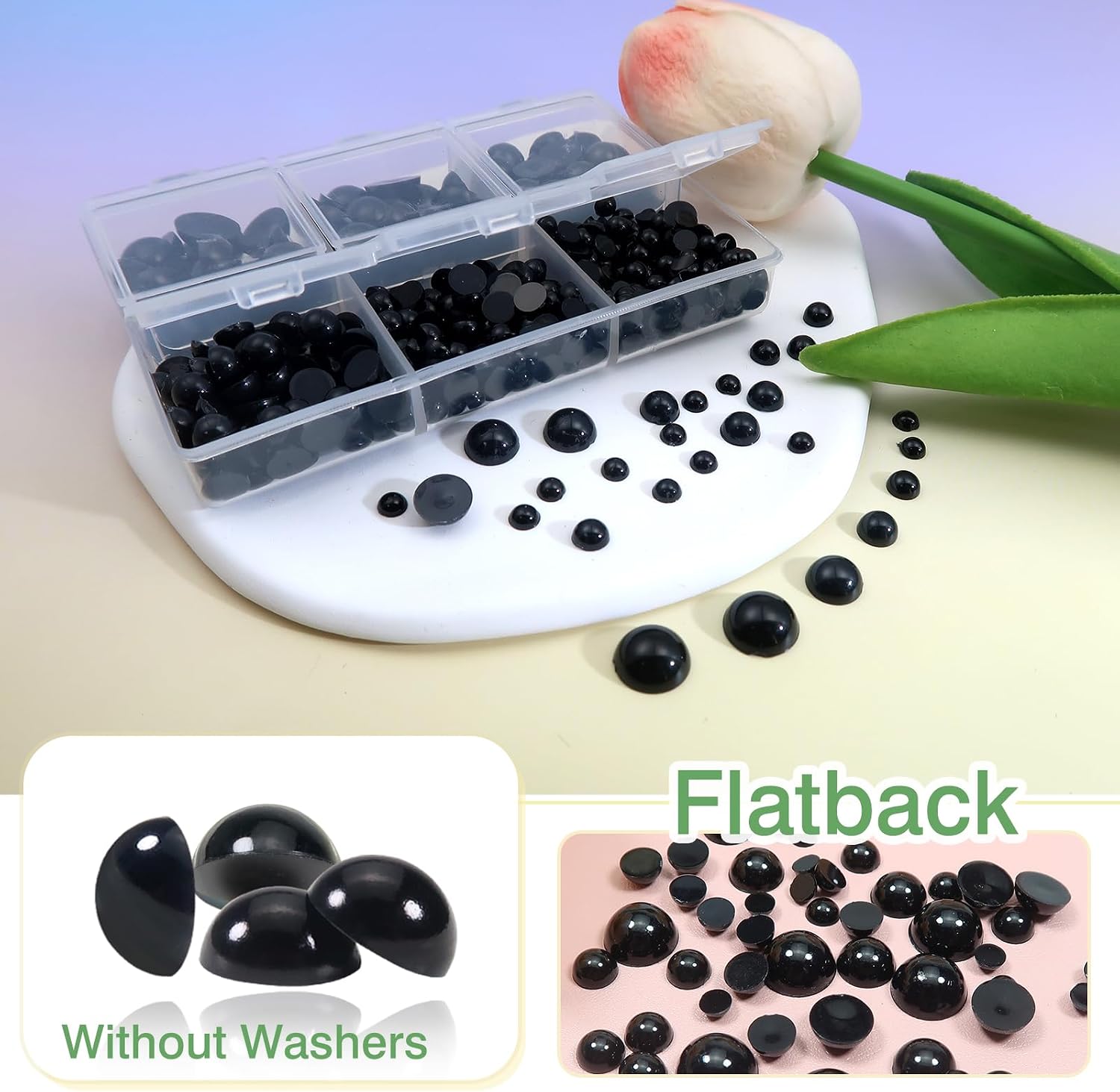 TOAOB 830pcs Round Black Plastic Doll Amigurumis Eyes 4mm 5mm 6mm 8mm 10mm Flatback Cabochon Button Craft Eyeball Beads for Stuffed Animals Crochet Crafts Making