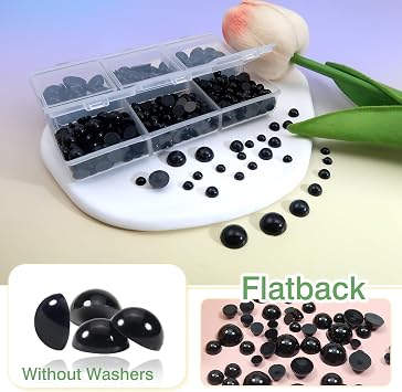 TOAOB 830pcs Round Black Plastic Doll Amigurumis Eyes 4mm 5mm 6mm 8mm 10mm Flatback Cabochon Button Craft Eyeball Beads for Stuffed Animals Crochet Crafts Making