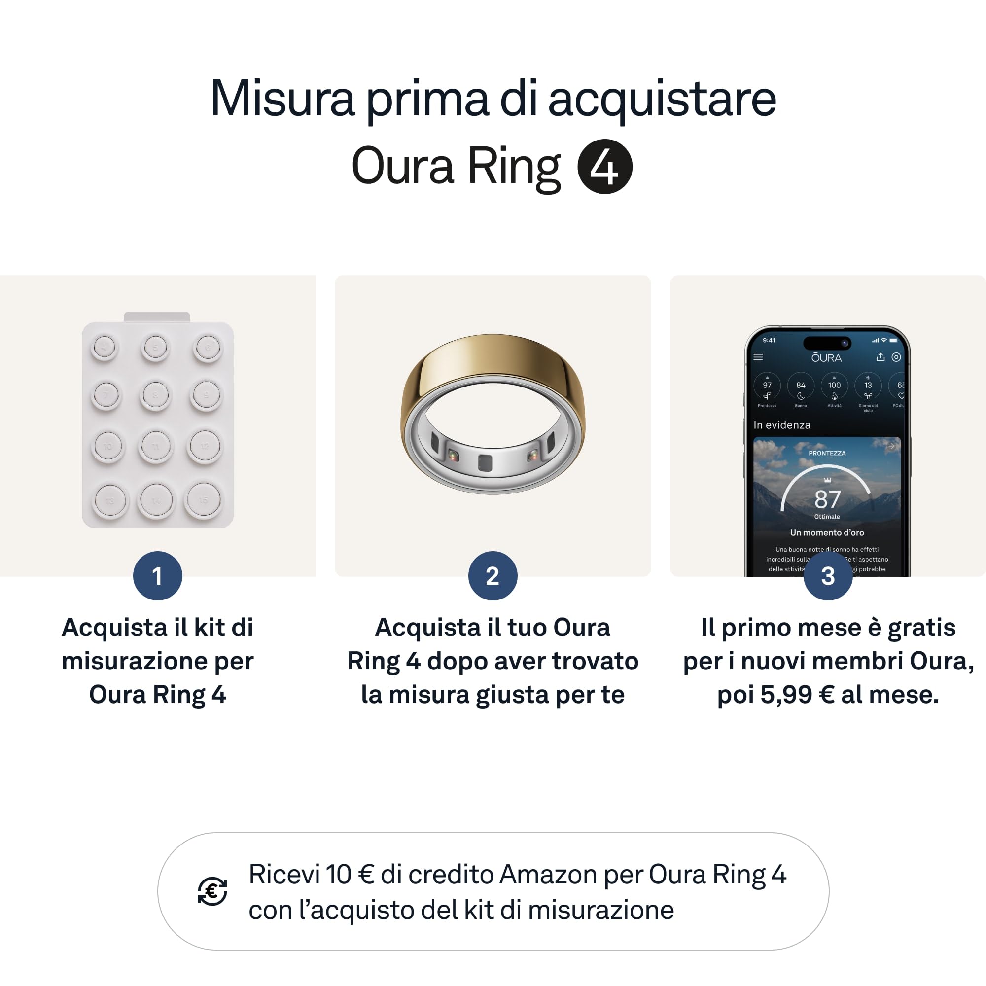 OURA Ring 4 - Gold - Misura 8 - Smart Ring | Provalo con il kit di misurazione Ring 4 | Indossabile per monitorare il sonno - Frequenza cardiaca - Fitness - Batteria fino a 8 giorni