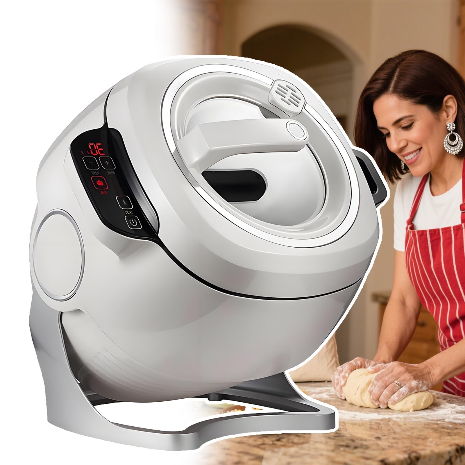 Robot Cucina Professionale 6 L, con Rotazione A 360°, Saltare in Padella, Stufati E Altre Preparazioni Culinarie, 1000 W, Cucina Professionale 6 L, Coperchio Wok Smart Touch