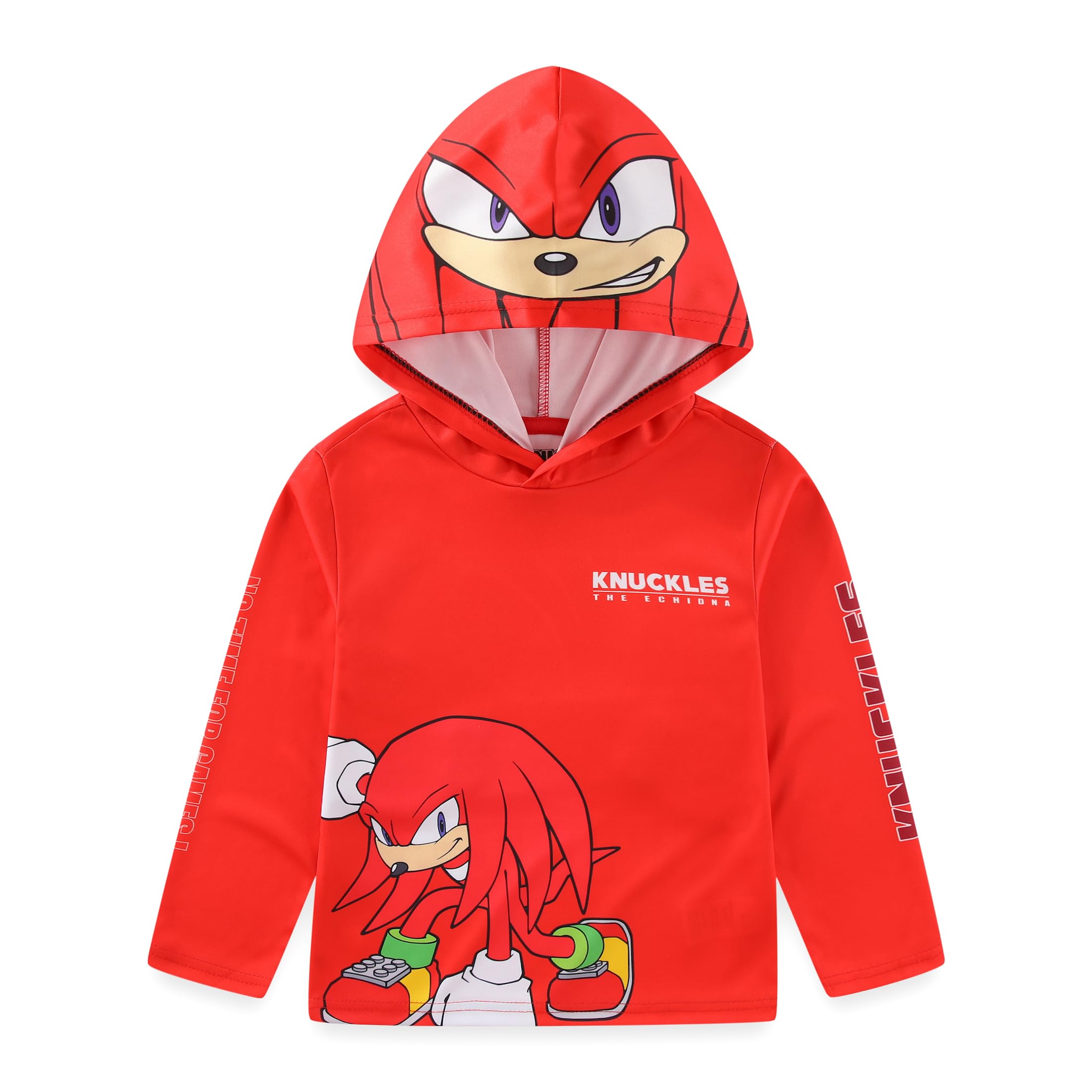 SEGA Sonic the Hedgehog Knuckles Tails Boys Long Sleeve Hooded Shirt for Toddler and Big Kids