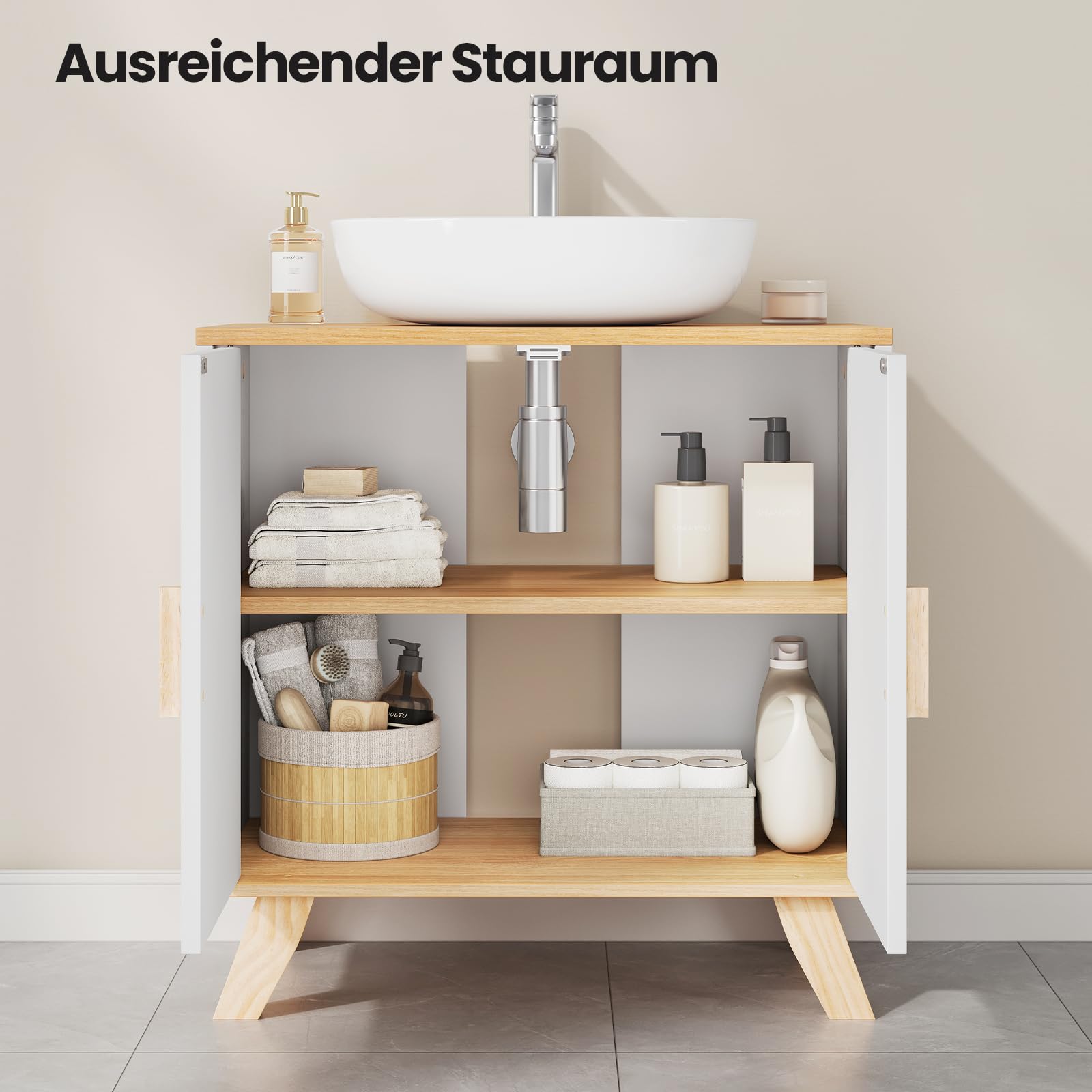 EUGAD Waschbeckenunterschrank Unterschrank Badezimmerschrank Waschtisch Badschrank mit 2 Türen 60 x 30 x 60 cm Weiß