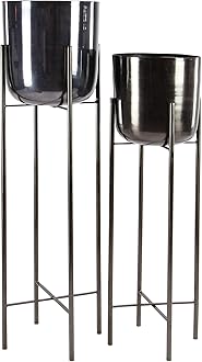 CosmoLiving by Cosmopolitan Metal Indoor Outdoor Planter Dome Large Planter Pot with Removable Stand, Set of 2 Planters 39", 46"H, Black