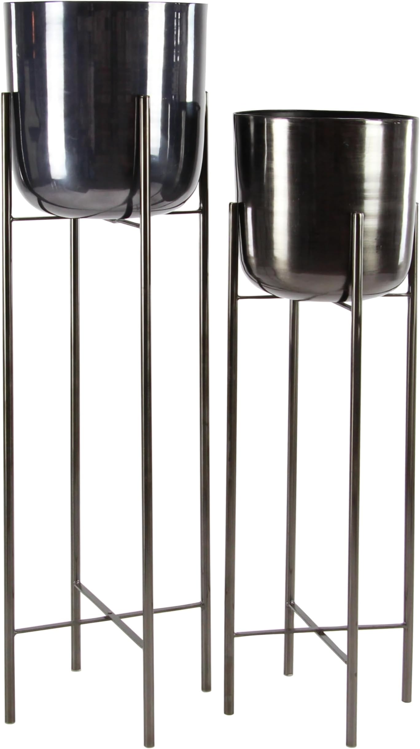 CosmoLiving by Cosmopolitan Metal Indoor Outdoor Planter Dome Large Planter Pot with Removable Stand, Set of 2 Planters 39", 46"H, Black