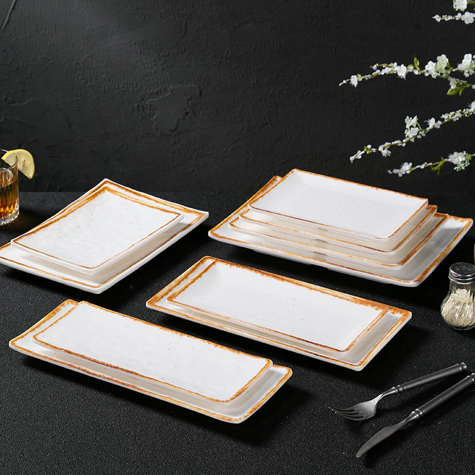 Nordic Ceic zestaw zastawy stołowej – wykwintny kwadratowy talerz glazurowany 28 cm i nieregularne naczynie 33 cm – porcelana z imitacji porcelany do jadalni Ele Dining