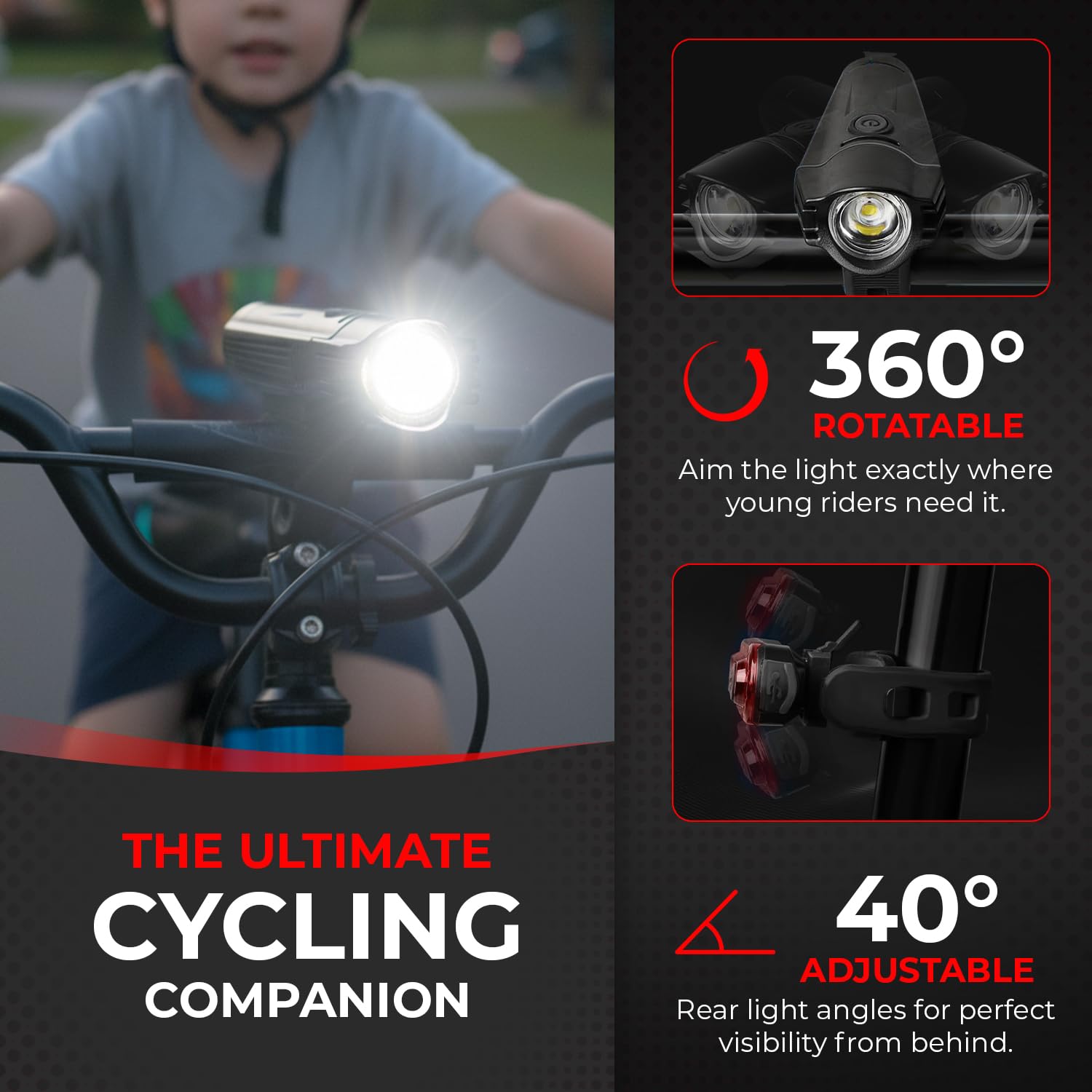 Ensemble de phares de vélo pour conduite de nuit | Phare avant et arrière ultra lumineux rechargeables par USB | 4 modes d'éclairage | Accessoires de flash de vélo de montagne | Installation facile