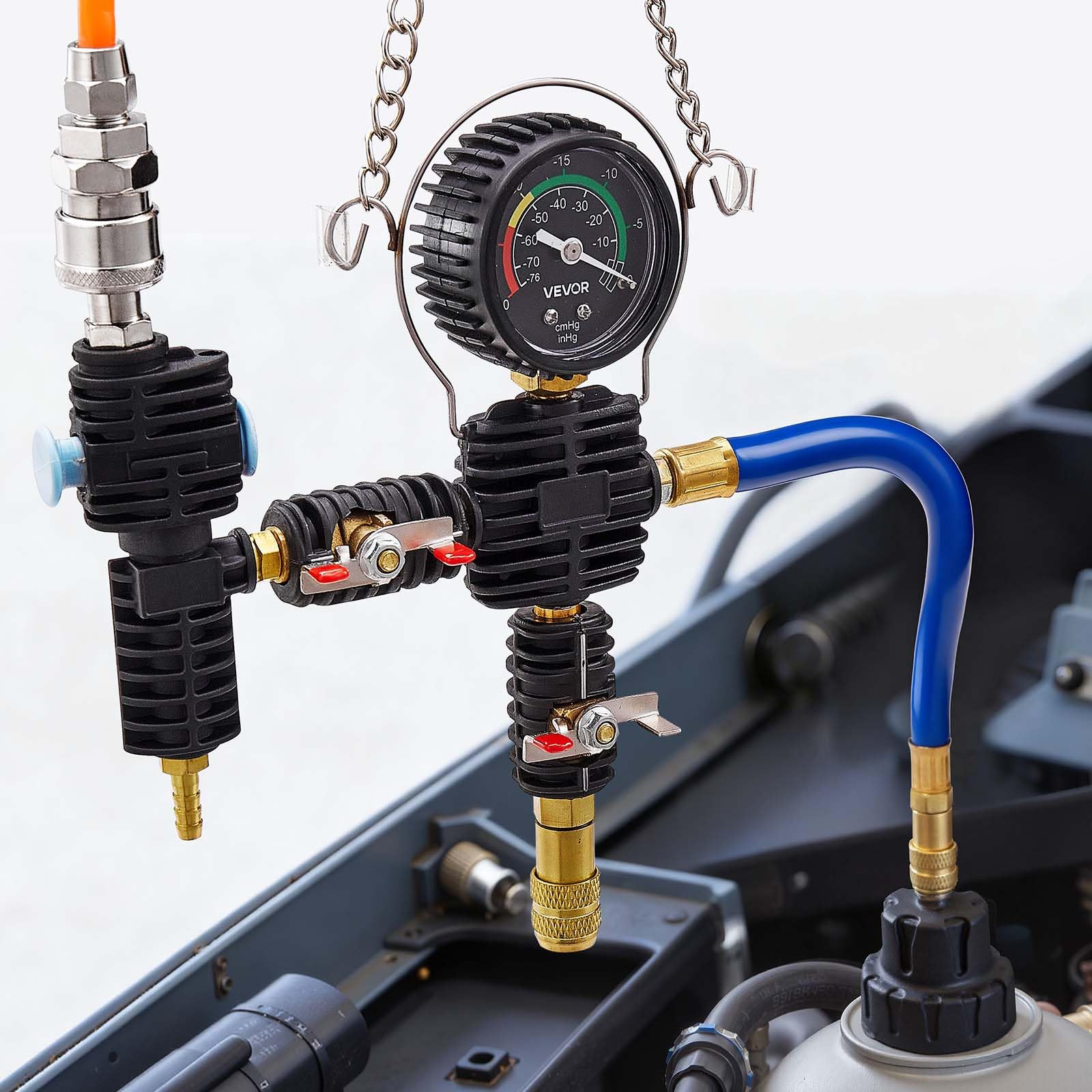 VEVOR Kit di Tester Manometri per Sistema di Raffreddamento da 47 Pezzi, Kit per Prova di Pressione del Radiatore con 3 Adattatori in Metallo, Misura Universale, Strumento di Prova per Autoveicoli