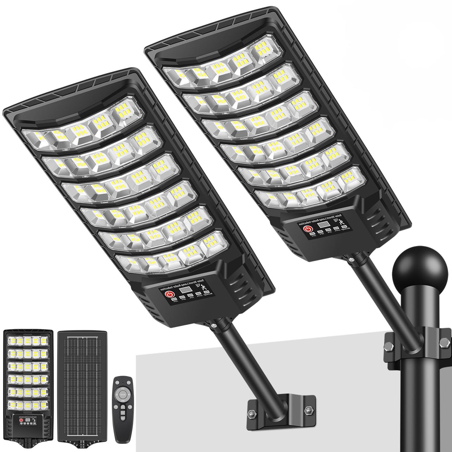 PEAKRO Solar Lights Outdoor Waterproof, Solar Street Light Motion Sensor with Remote Control, 6500K Dusk to Dawn Flood Security Lights for Garden Yard Parking Outside (2 Pack)