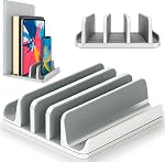 Multiple Laptop Holder Vertical – Adjustable Laptop Vertical Stand Holds 5 Devices, Fits All MacBooks Laptops Tablets and Mobiles (up to 17.3”). Closed Upright Vertical Laptop Stand for Desk (Black)