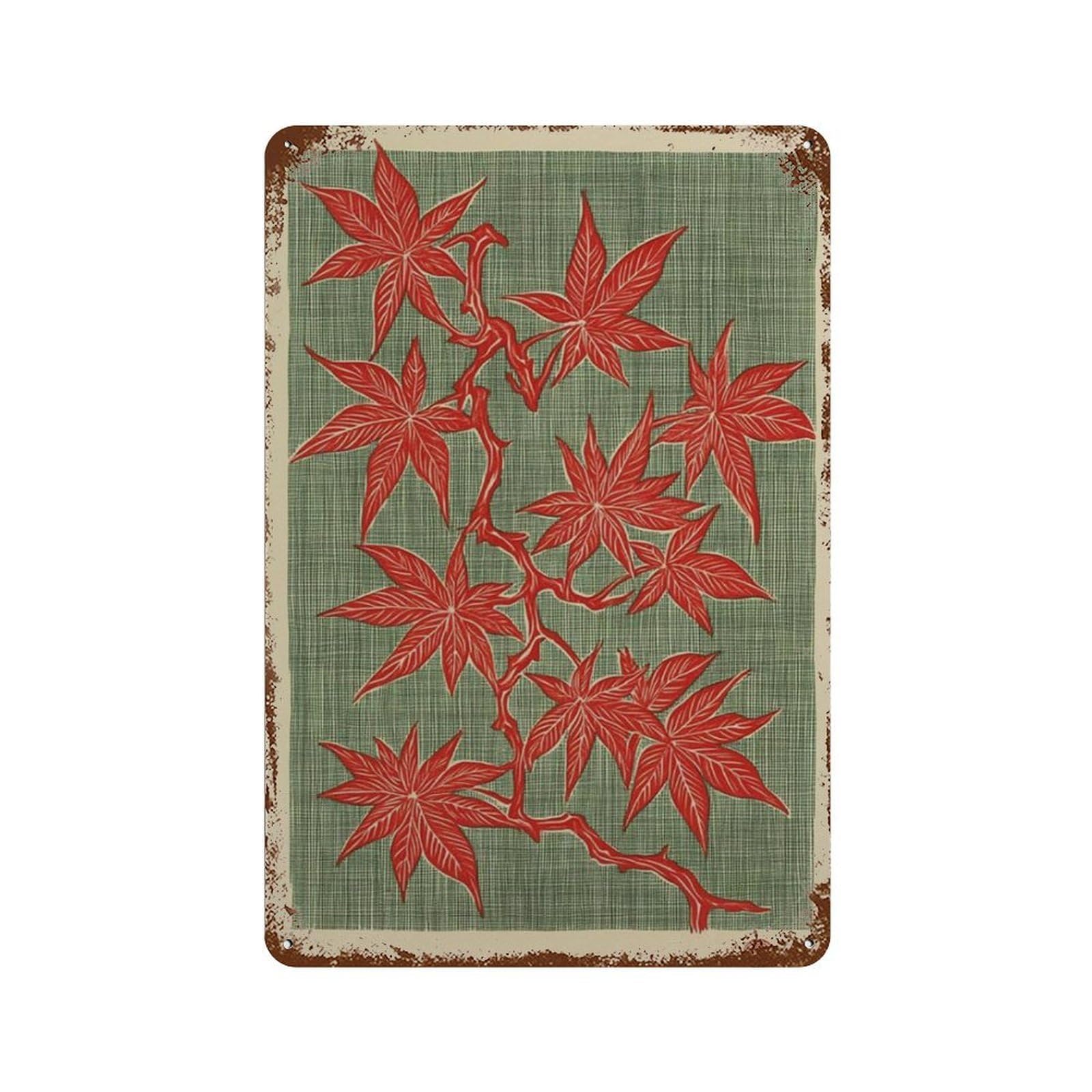 xiaoxiaoshen Maple Leaf Botanical Japanese Style Nature Red Wall Decor Art Metal Tin Poster Modern Home Decor Art Home Bar Shop Decorations Vintage Sign 30x20cm