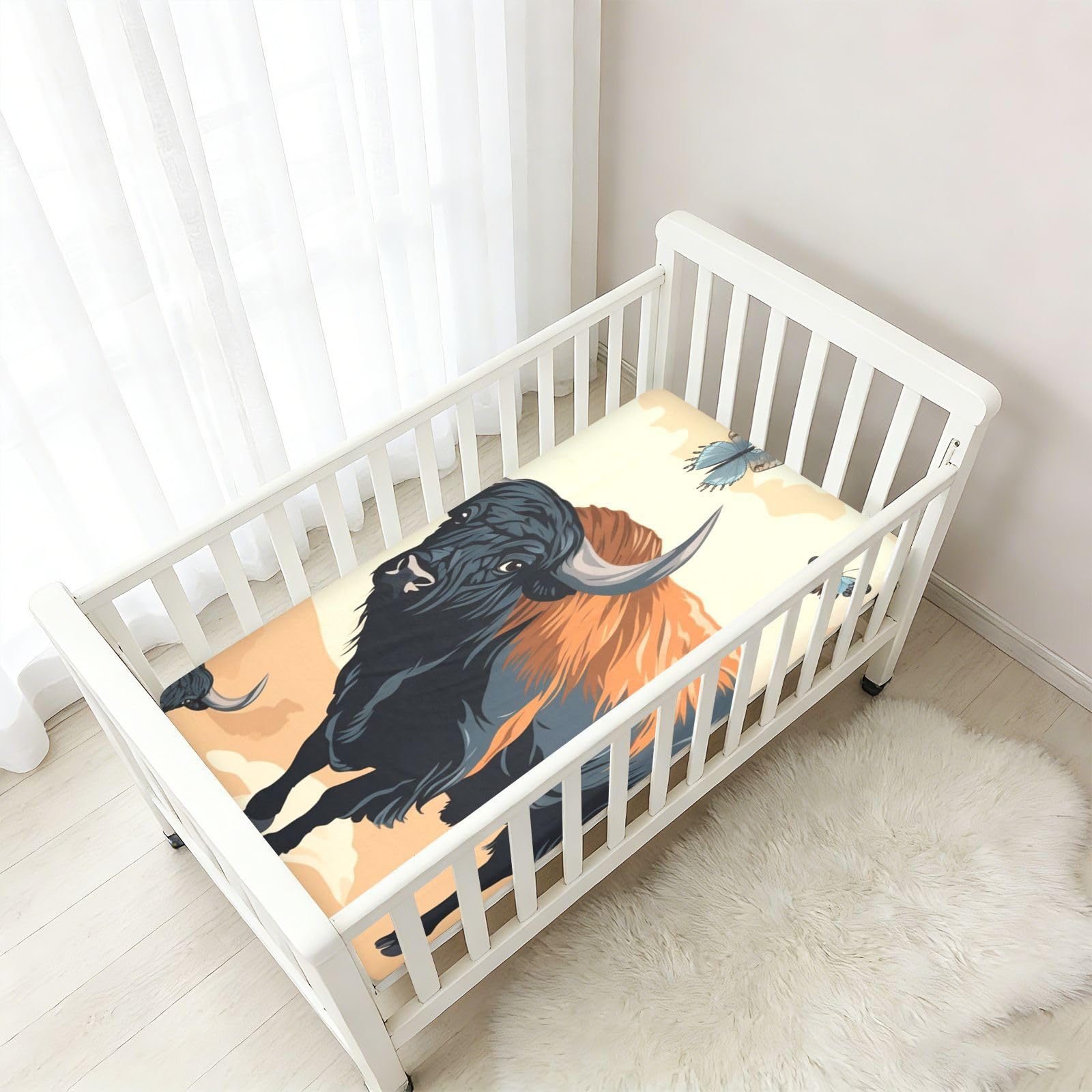 Kuh Schmetterling Im Chinesischen Stil Kleinkind Bettlaken Weiche Baumwolle Baby Spiellaken,Passend für Matratze Laufstall