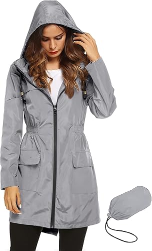 Lomon chaqueta de mujeres para la lluvia, impermeable y ligera, con capucha, para exteriores