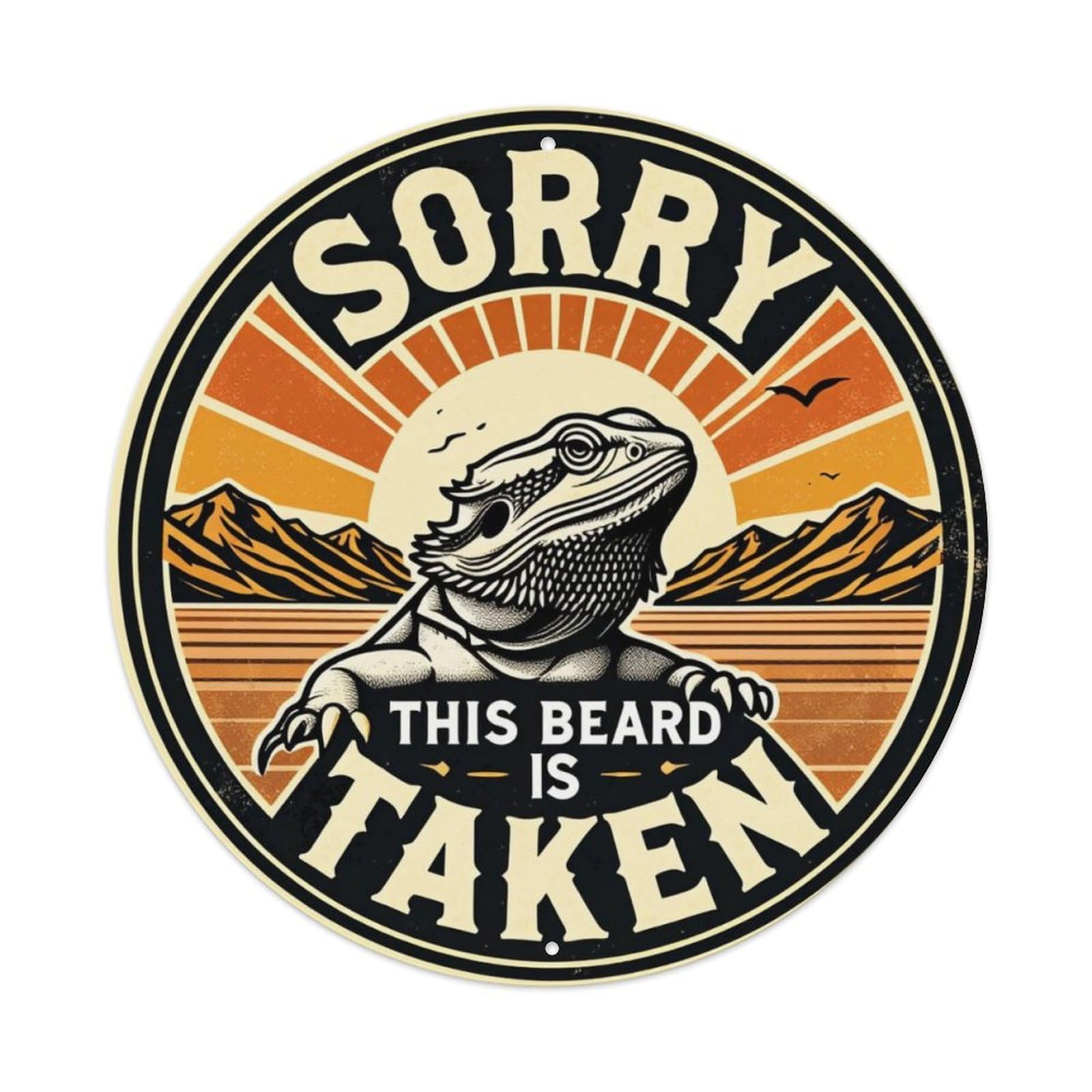 Bearded Dragon Sunset Mountains Text Metal Tin Sign Plaque
