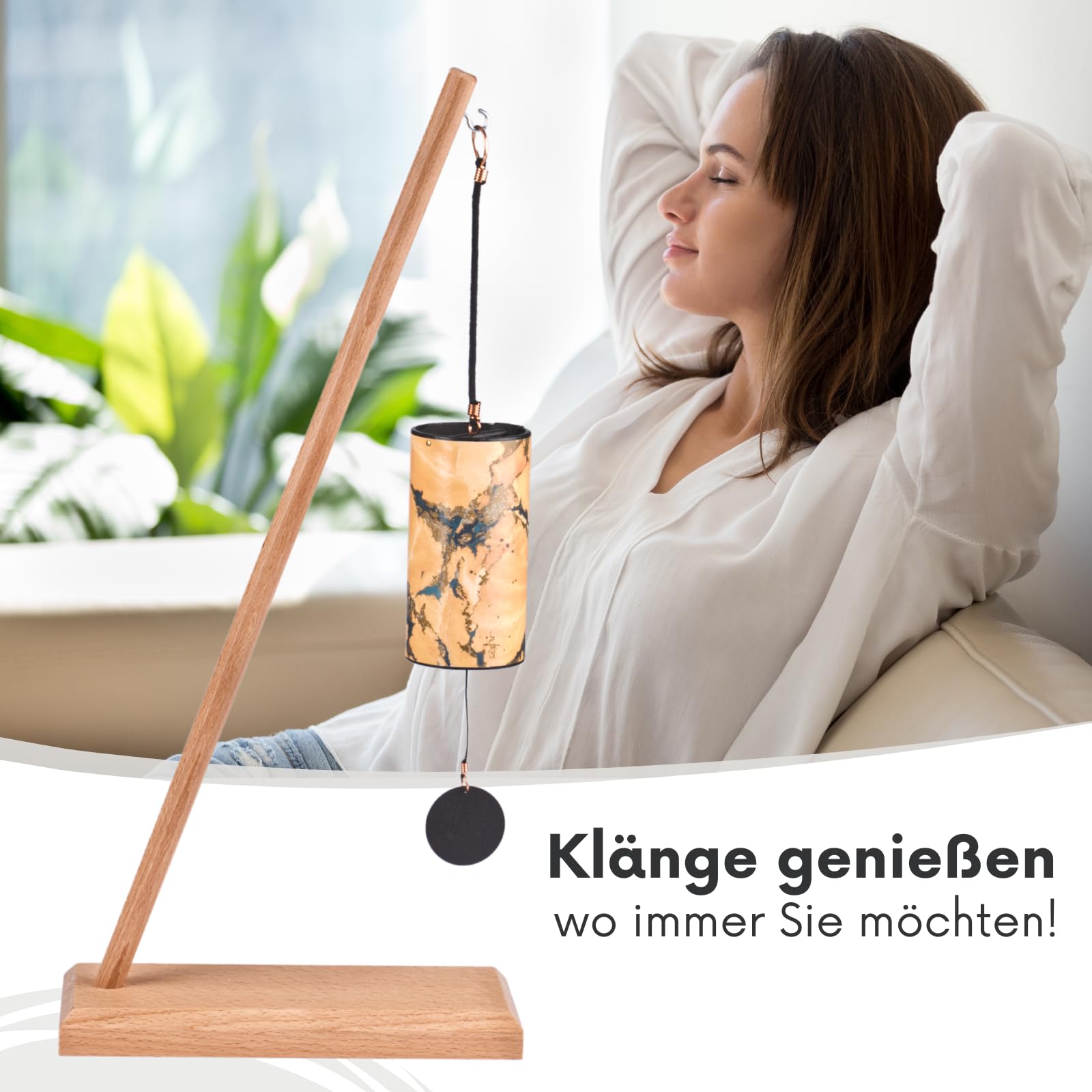 Zaphir Klangspiel Twilight Herbst mit Ständer - Klangspielständer Pisa aus Buchenholz - 55 cm Höhe für Yoga, Kinder zur Entspannung und Meditieren