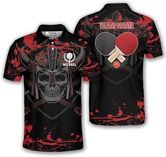 PRIMESTY Table Tennis Shirts Men, Custom Name American Flag Skull Lightning Ping Pong Team Jersey, Personalized Polo S-5XL