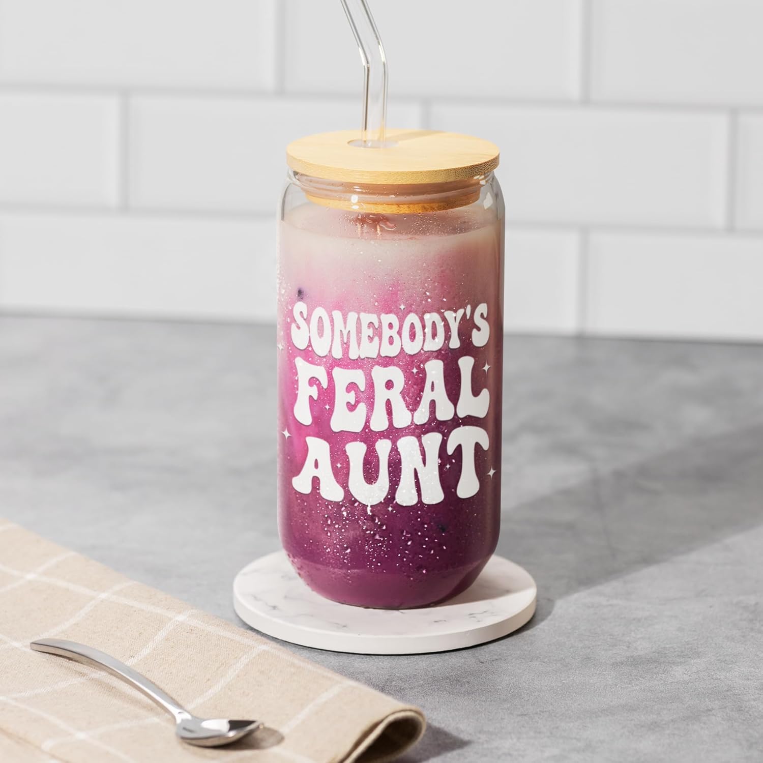 Mothers Day Gifts For Aunt -Somebodys Feral Aunt Coffee Glass Cup 16oz - Birthday Gift, Christmas For Auntie, New Auntie, To Be Aunts - Best Aunts Gifts From Niece, Nephew - Image 2