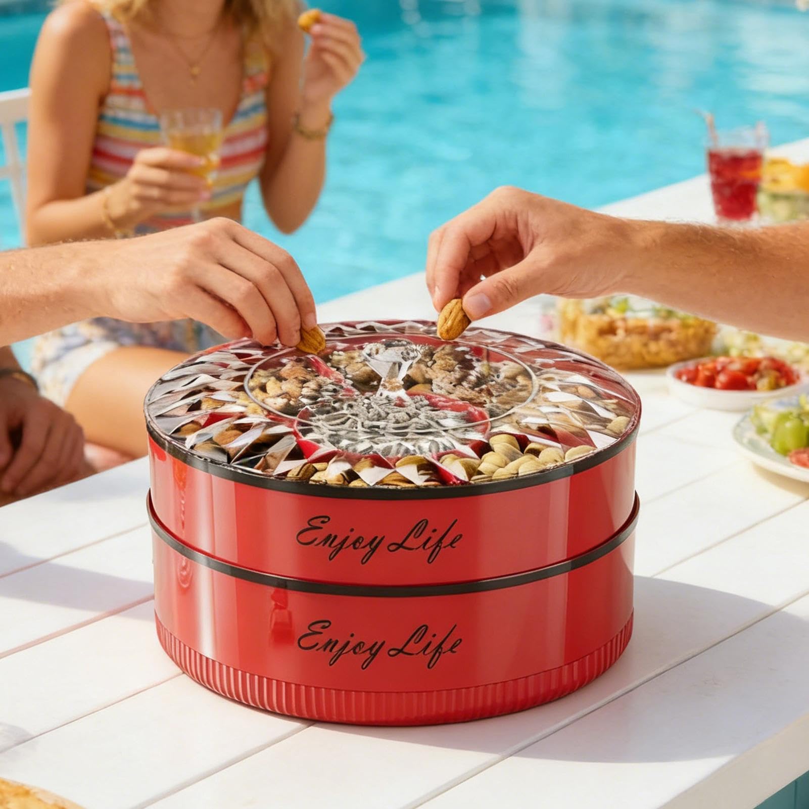 Bandeja de servir con divisiones Bandeja de 7 Compartimentos | Bandeja de snacks con asa Para almacenar alimentos, frutos secos, , picnic, bodas, recepciones y