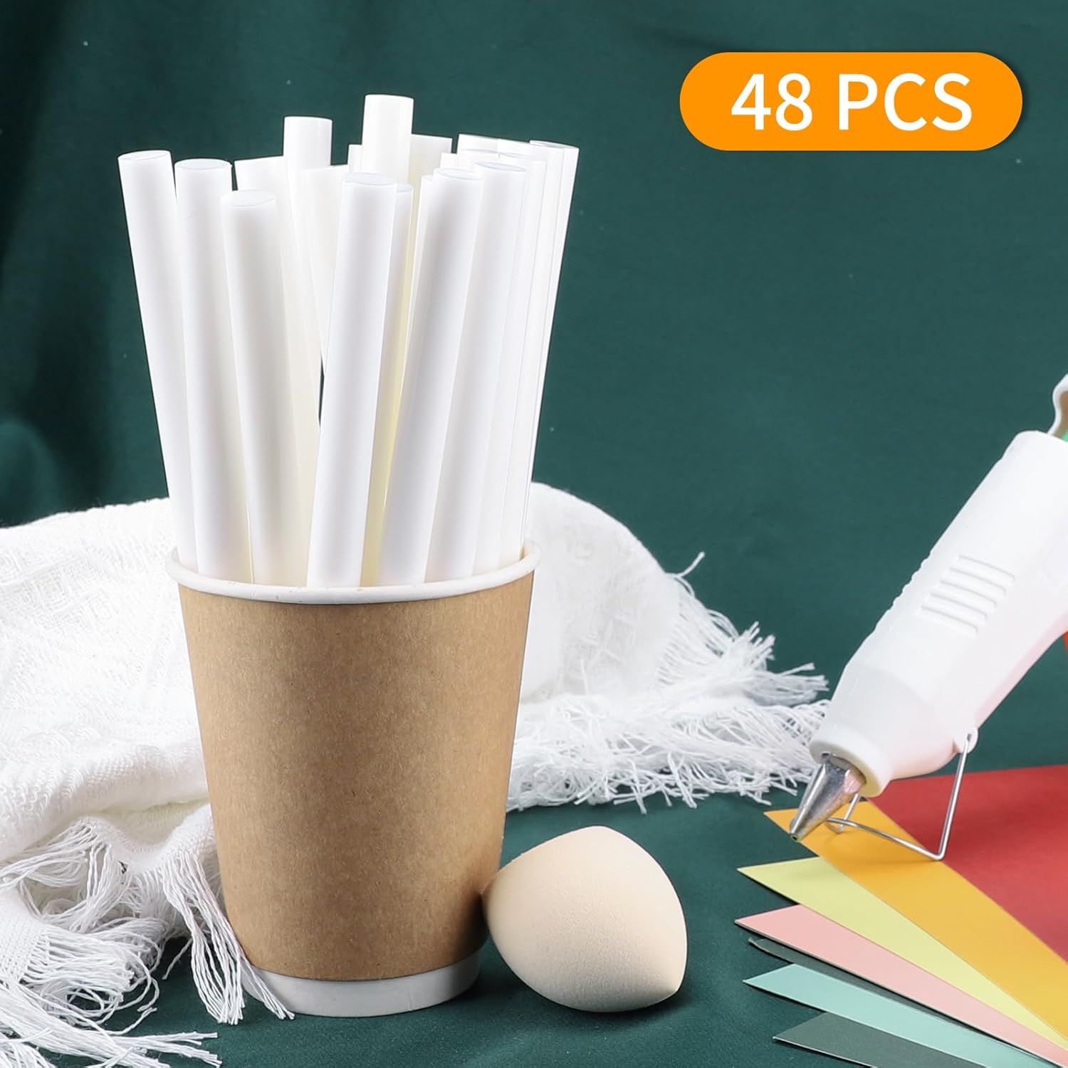 Manarty White Glue Sticks, 48PCS 0.43"Dia x 8" Long Full Size Hot Glue Melt Wax Sticks, Glue Sticks for Metal Wood Glass DIY Art Craft School Projects Repairing Party Festival Home Decoration