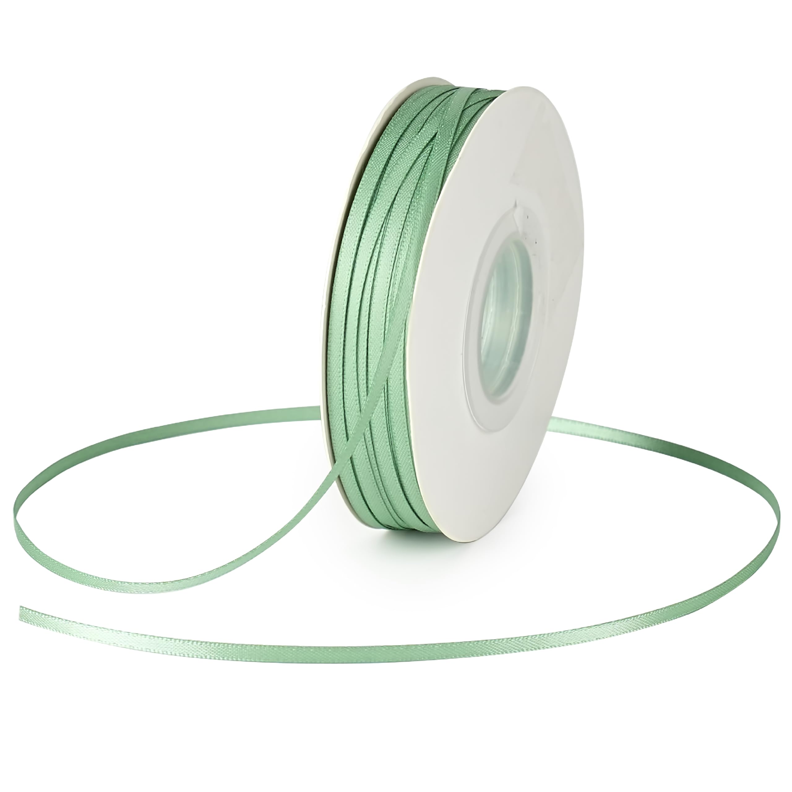 Thin Sage Green Ribbon 1/8 Inch Narrow Green Double Face Satin Ribbon for Wedding Decor Crafts Hanging Tags Christmas Ornaments - 100Yards