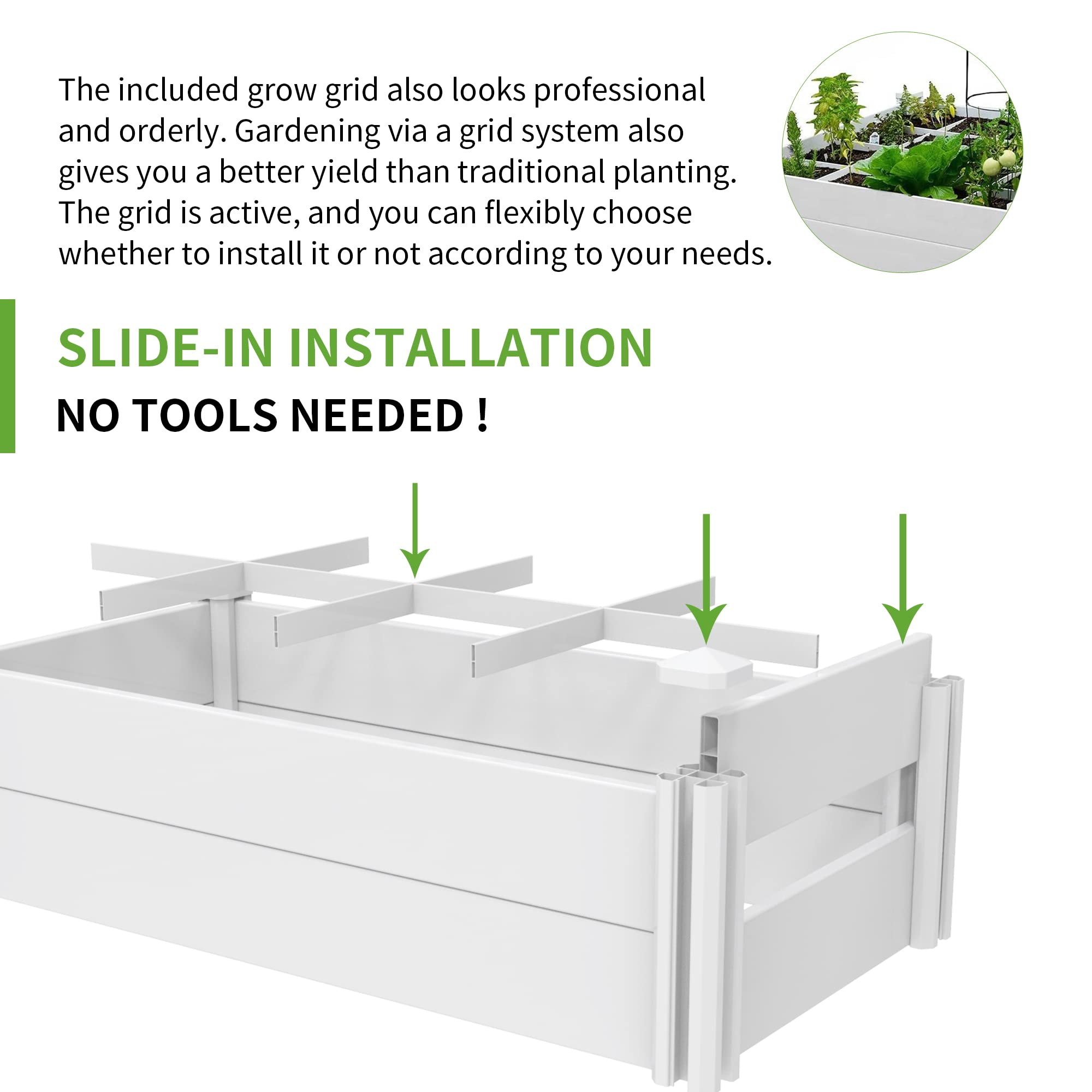[Qikdesign] Kit de cama de jardín elevado de 45 x 22.5 pulgadas, cama elevada al aire libre para cultivar verduras, flores, hierbas, caja de maceta de plástico de vinilo fácil con rejilla de cultivo