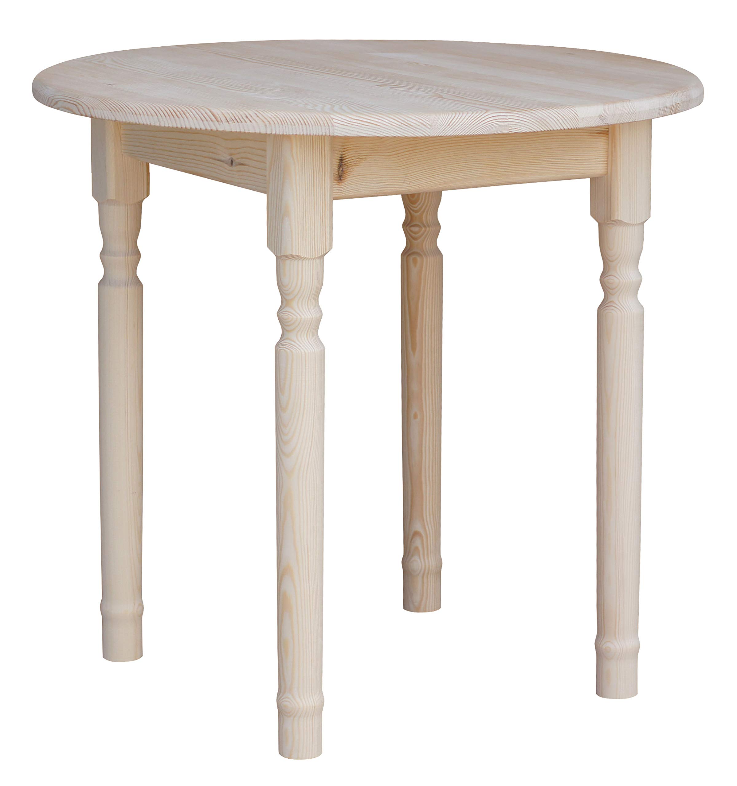 Mesa de Comedor Redonda Pequeña Camilla de Pino sin Tratar (70 cm)