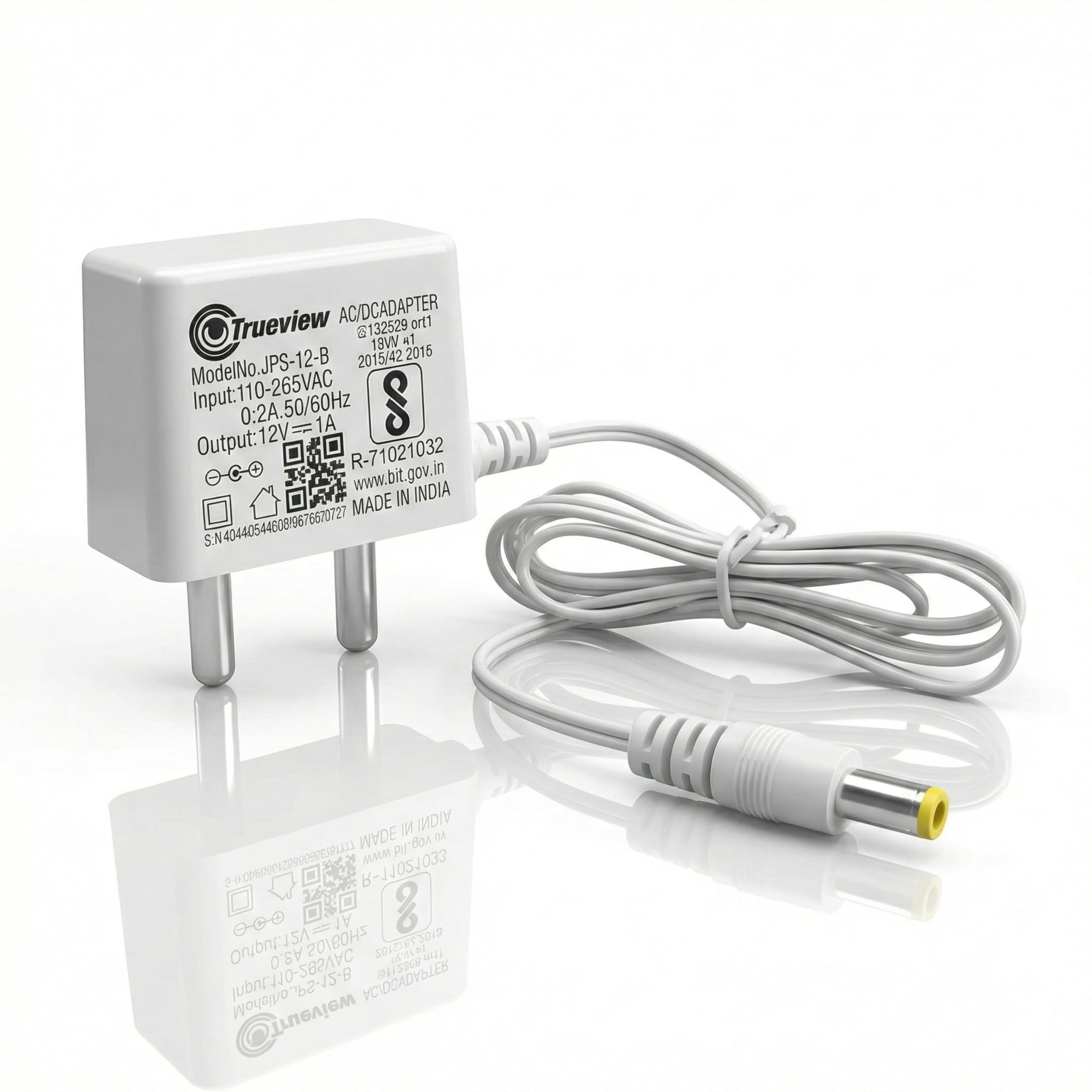 Trueview 12V 1A Power Adapter for CCTV Camera | BIS Certified | 2.1mm DC Pin | 1 Meter Cable | AC to DC Adapter | White-image-11