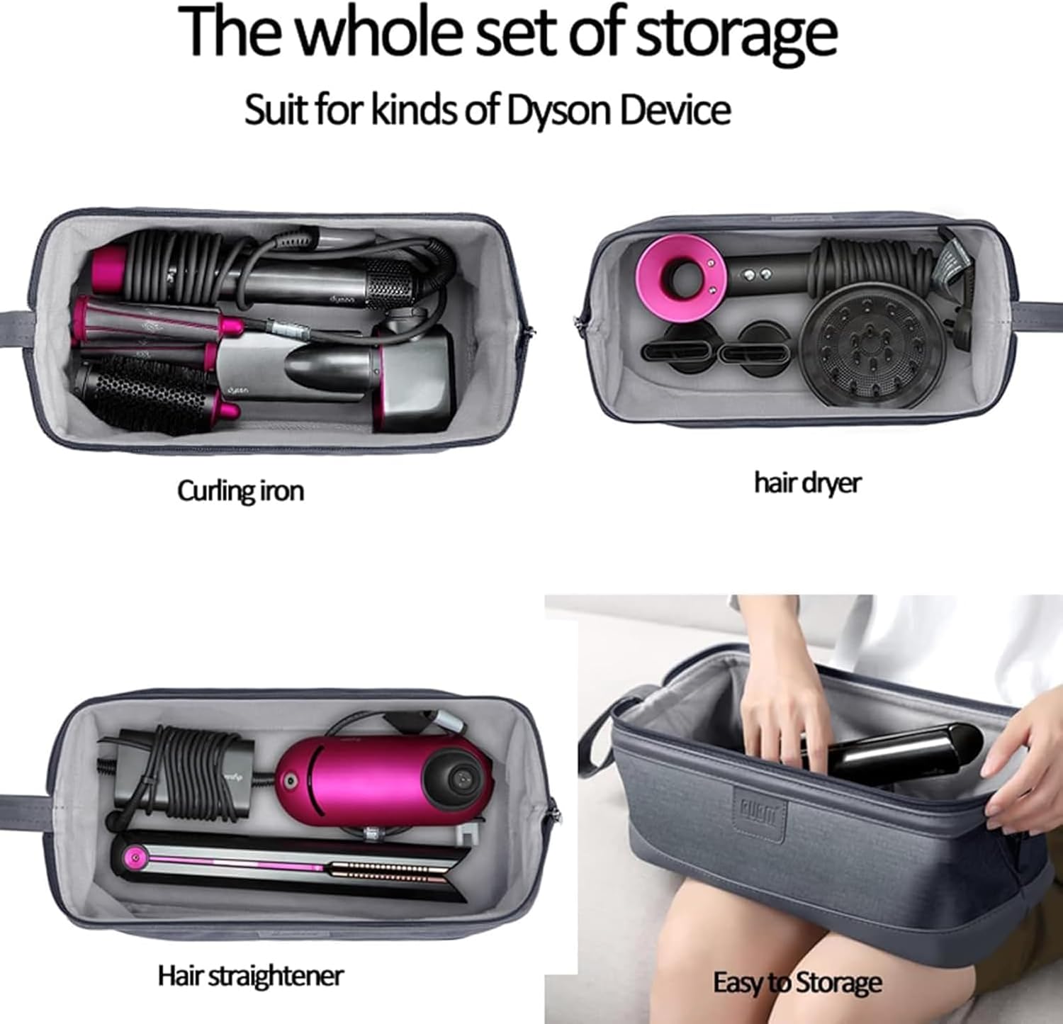 BUBM Travel Case Compatible with Dyson Airwrap Styler/Shark Flexstyle, Portable Carrying Case for Dyson Supersonic Hair Dryer, Shockproof Protection Organizer Bag Travel Storage Bag, Gray - Image 3