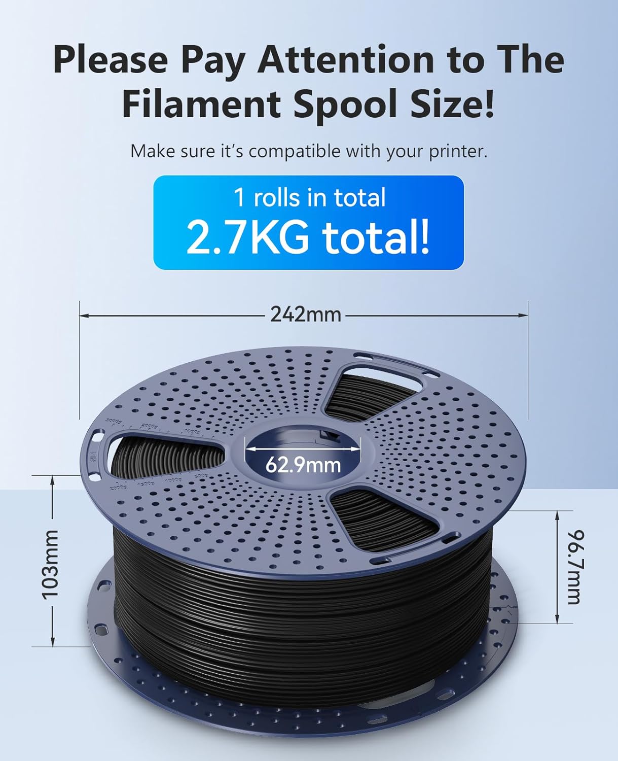 JAYO ABS Filament 1.75mm 2.7kg, Strong & Durable 3D Printer Filament, Hot Deformation 90℃, Perfect for Functional Prototypes & Mechanical Parts, 5.95lbs Large Spool Accuracy +/- 0.03mm