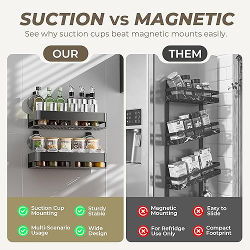 Miniatura 2 de BREIS Organizador de especias con ventosa, estante de especias montado en la pared para cocina, organizador de condimentos colgante, soporte para