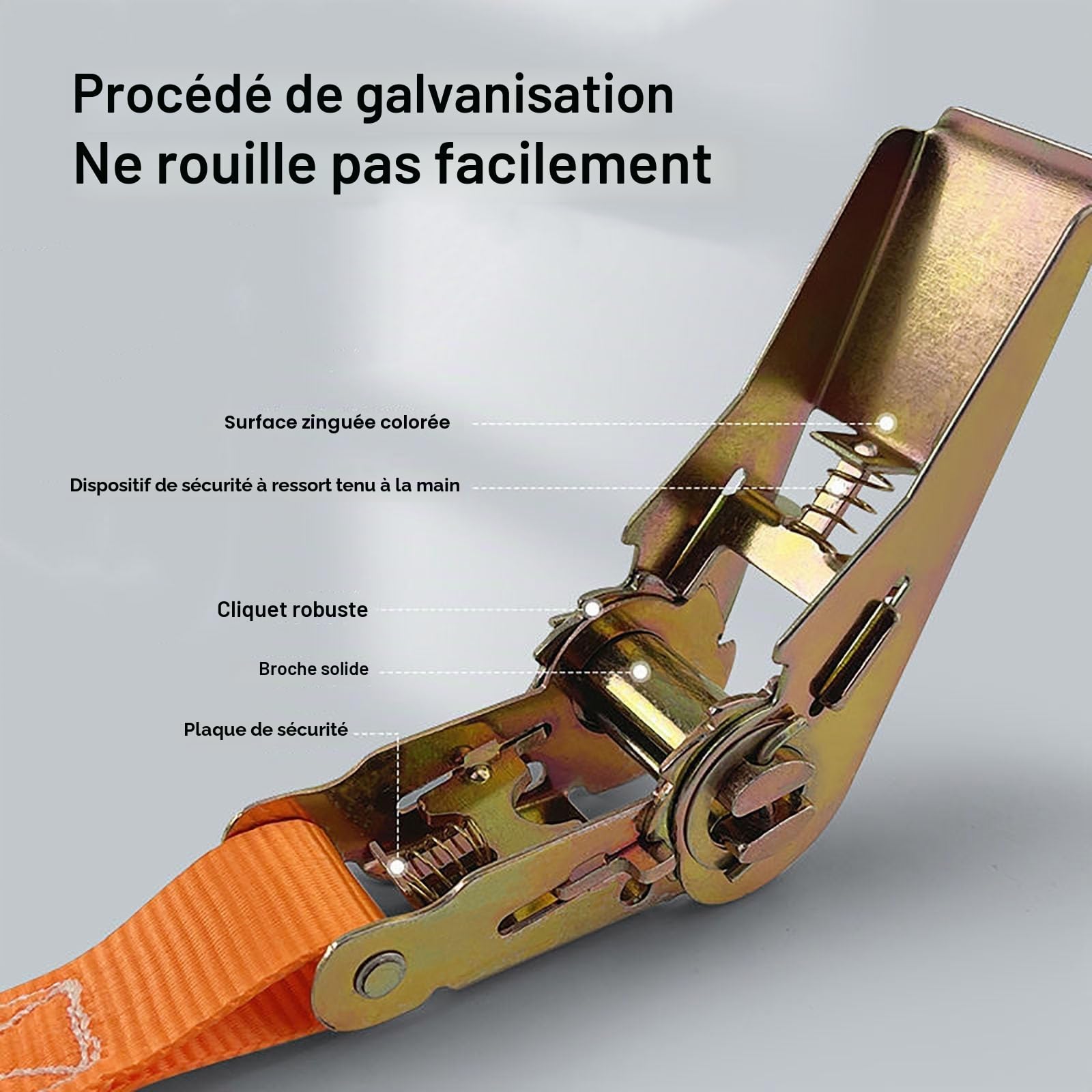 Lot de 2 sangles d'arrimage de 15 m de long avec serrure à cliquet, 800 kg, largeur 25 mm, avec cliquet, sangles de fixation réglables pour charge fixe