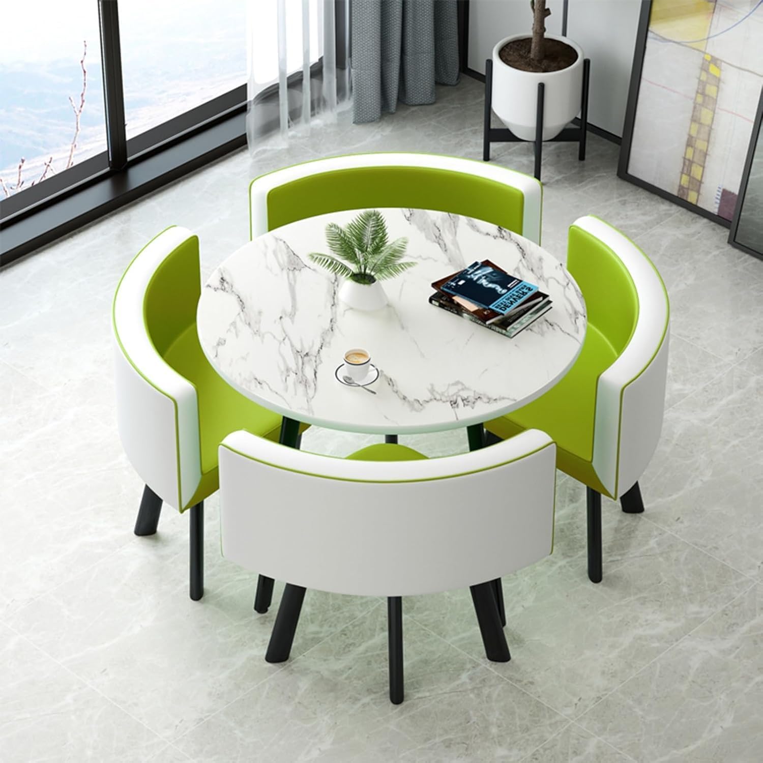 Conference Room Table and Chairs, Office Reception Room Club Table and Chair Set, Round Furniture Table and Chair Set for Kitchen,Gray and Yellow-One Size