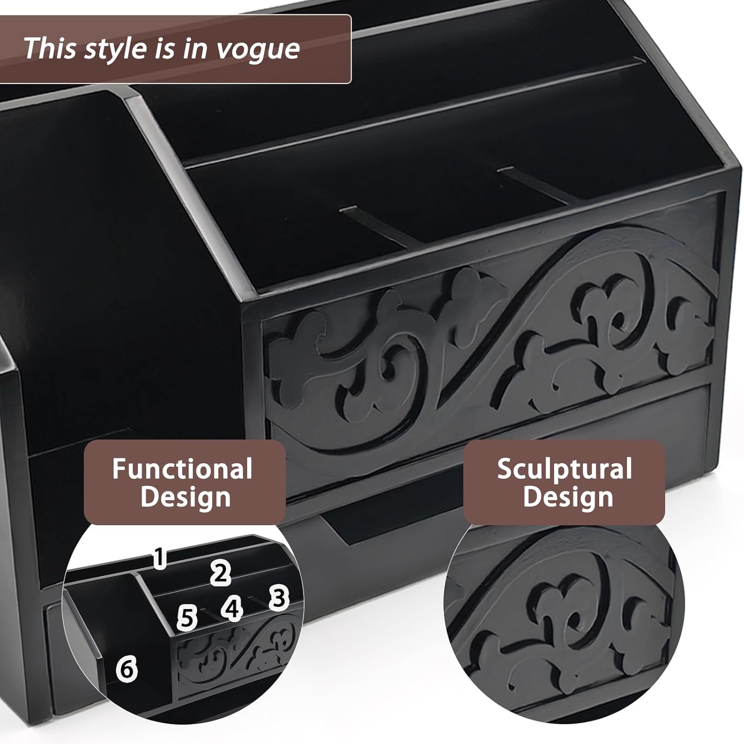 Black Wooden Mail Organizer with Drawer, Three Tiered Desk Accessories for Office Organization and Storage, Stylish Countertop Document Storage, Home/Office/Classroom Supplies (Black01)