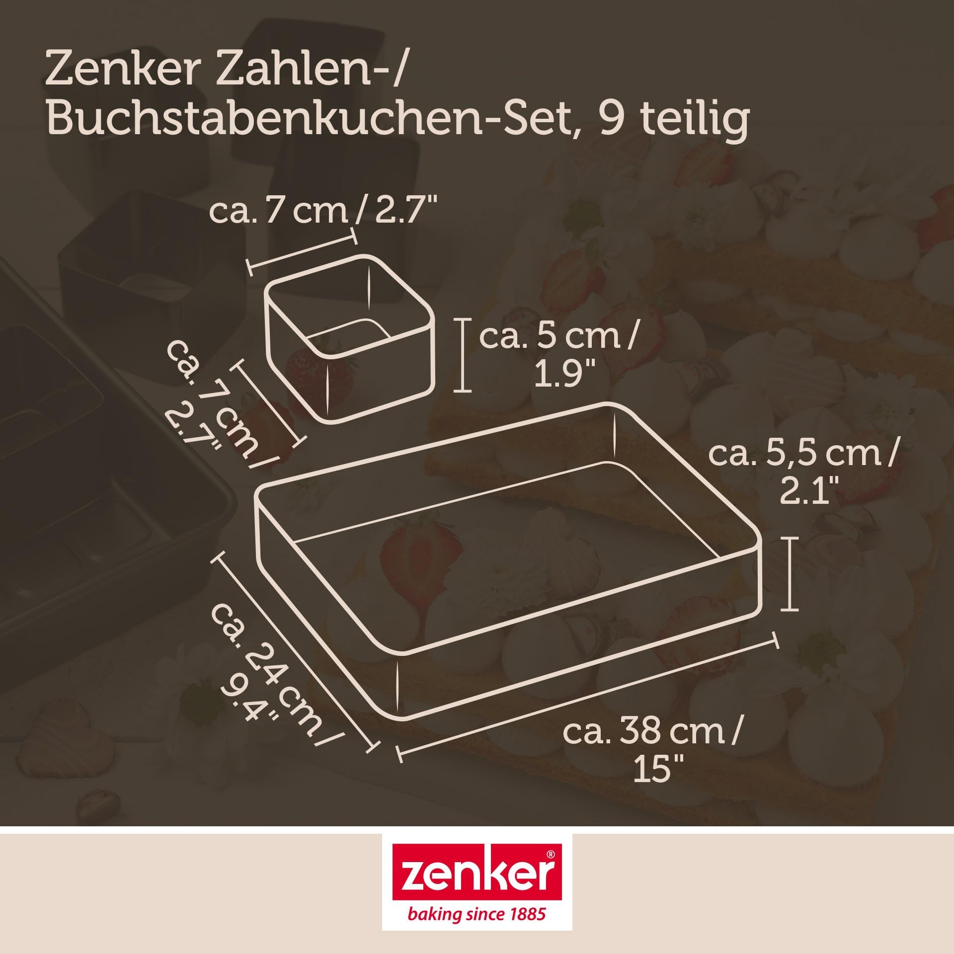 Zenker Lot de 9 moules en forme de chiffres et de lettres pour pâtisseries créatives, revêtement sans PFAS, résistance à la chaleur +230 °C