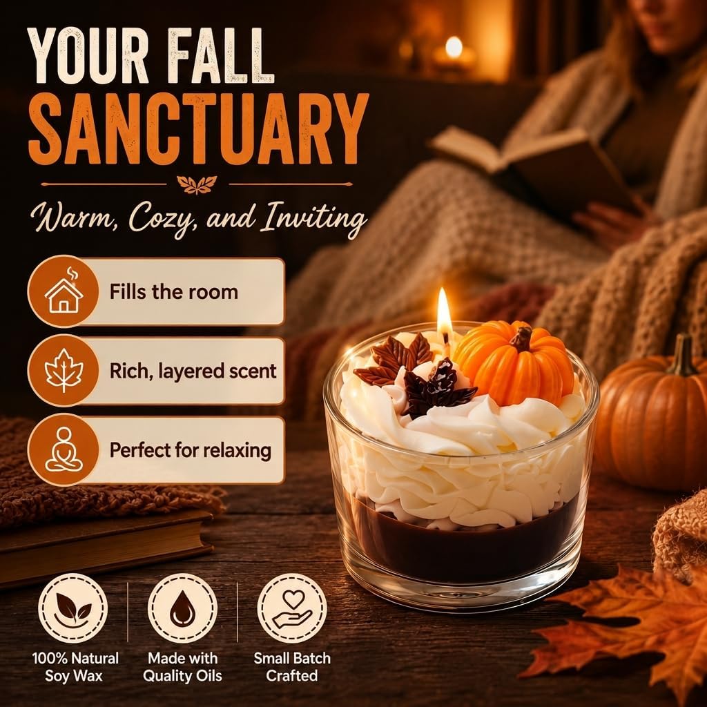 Pumpkin Patch Candle with Pumpkin and Maple Syrup Scent – Hand-Poured Soy Wax, Cotton Wick – 9.5 oz, 40-Hr Burn – Novelty Candle for Home & Gifts