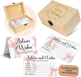 50 Pcs Pink Bow Baby Shower Advice Cards for Parents To Be for Baby Shower Games Advice and Wish Cards Box for New Parents Baby Shower Decorations Girl Pregnancy Announcement Decorations