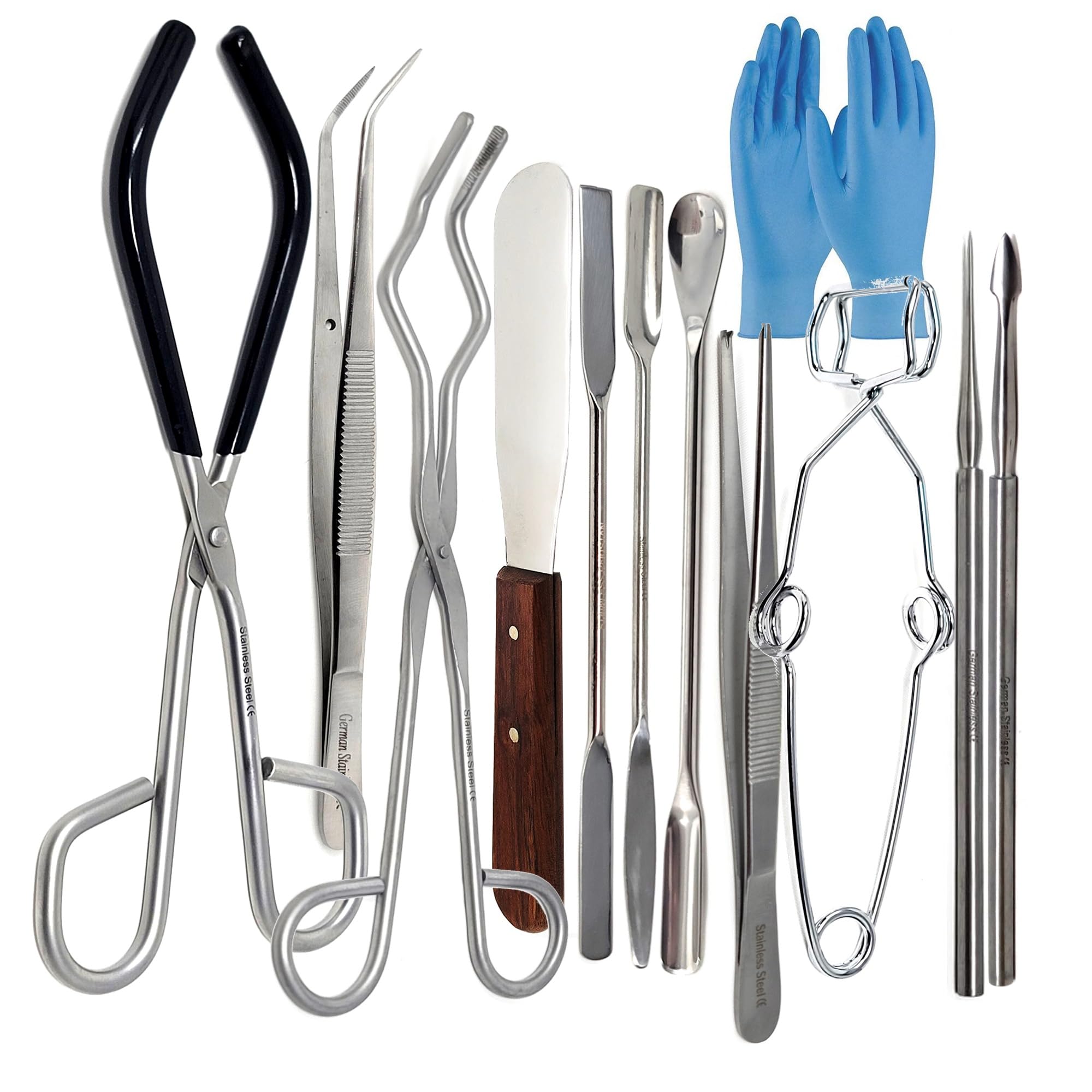 A2Z Essential Lab Tools Starter Pack - Crucible Beaker Tongs Lab Spatula Spoon Test Tube Clamps Sterilizer Forceps Tweezers - Premium Quality Stainless Steel Instruments - STEM Lab Beginner Kit