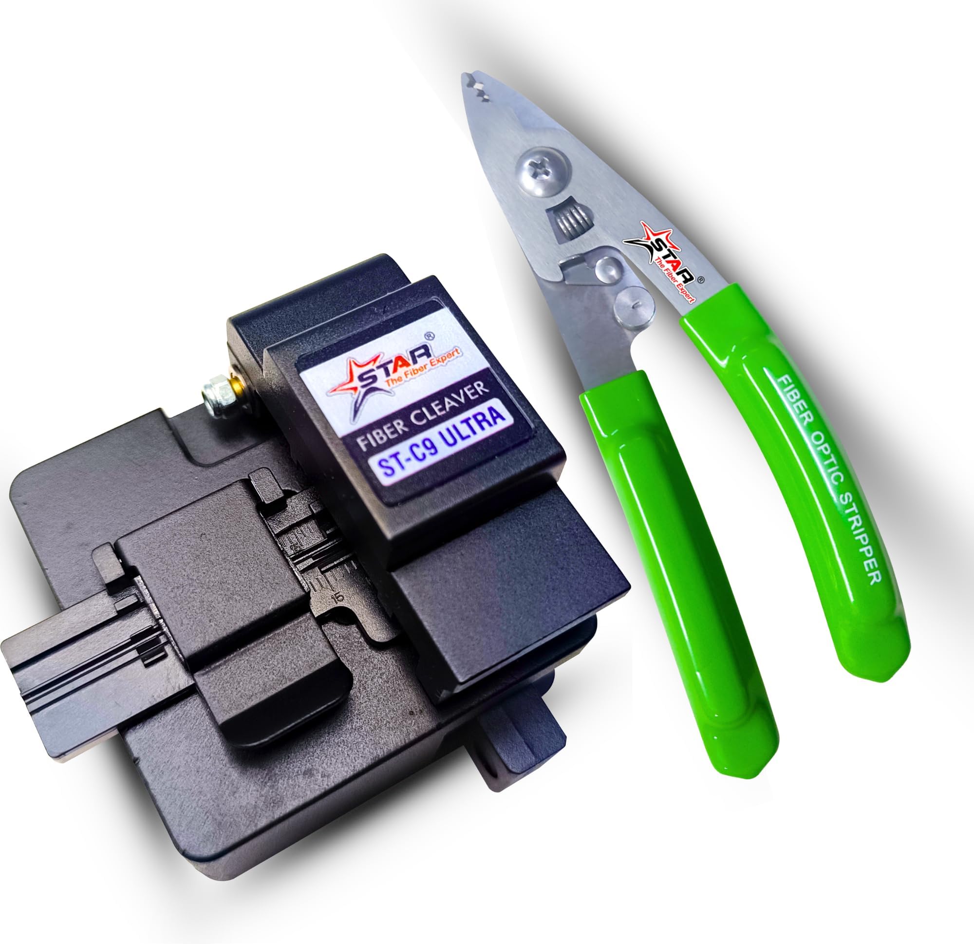 STAR C9 Ultra High Precision Fiber Optic Cleaver Kit with Stainless Steel 3-Hole Stripper – FTTH Tool Set for Fusion Splicer, Optical Cable Splicing & Termination