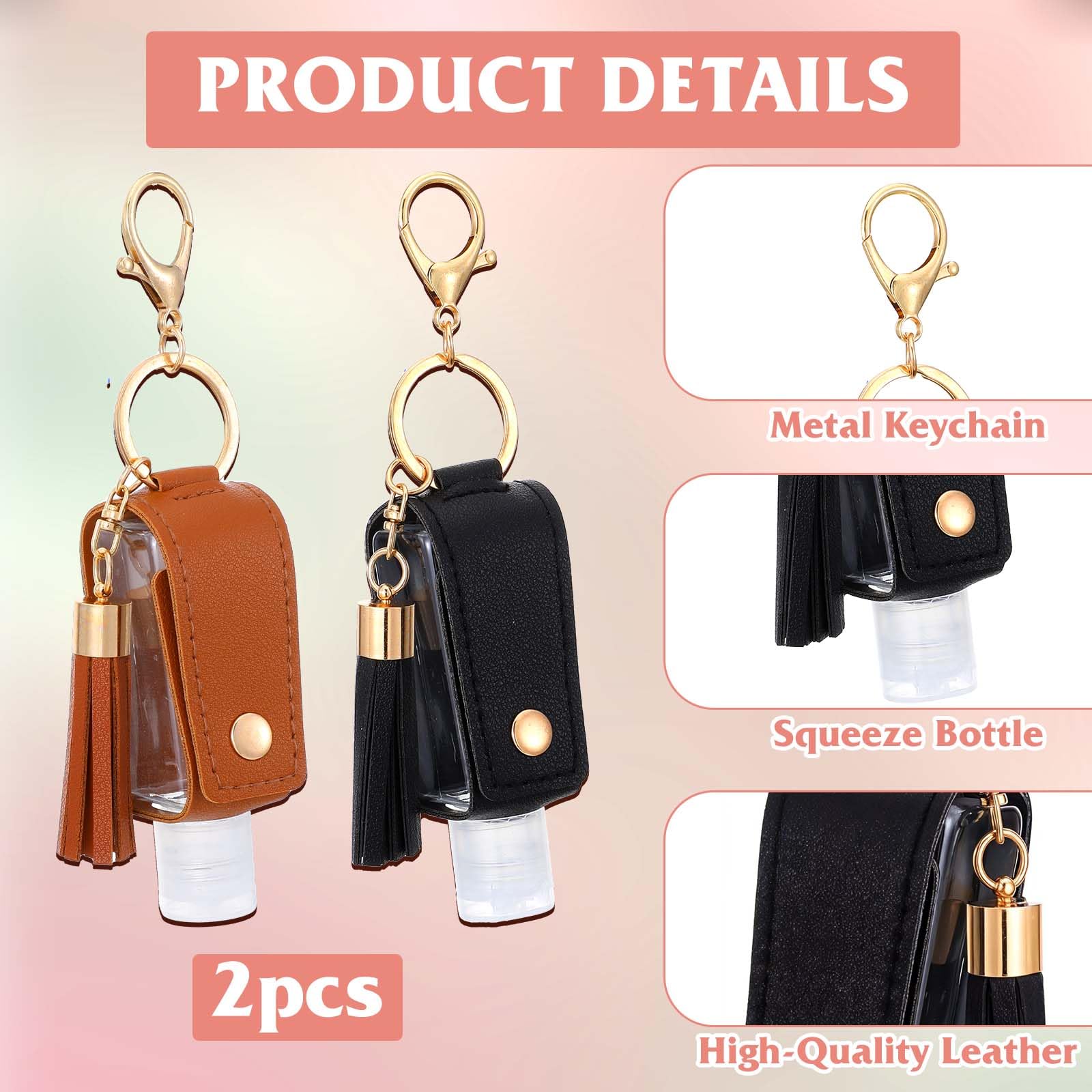 oruola 3 Pcs Hand Sanitiser with Clip,30 ml Hand Sanitiser Keyring,Mini Hands Sanitizer Keychain for Travel Lotion Liquid Soap Shampoo (Black Pink Brown) - Image 3