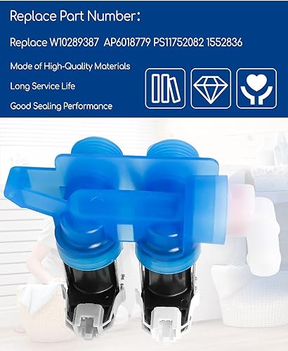 Miniatura 3 de Válvula de entrada de agua mejorada para lavadora W10289387 WPW10289387 AP6018779 PS11752082 apto para lavadora Whirlpool MHW6000XR0 MHW6000XR1