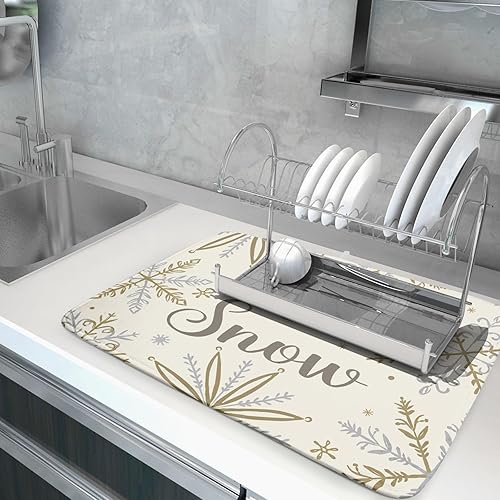 Vista 179 de Tapete de secado de platos de árbol de Navidad, muñeco de nieve, para encimera de cocina, de 16 x 18 pulgadas, tapete de secado de microfibra