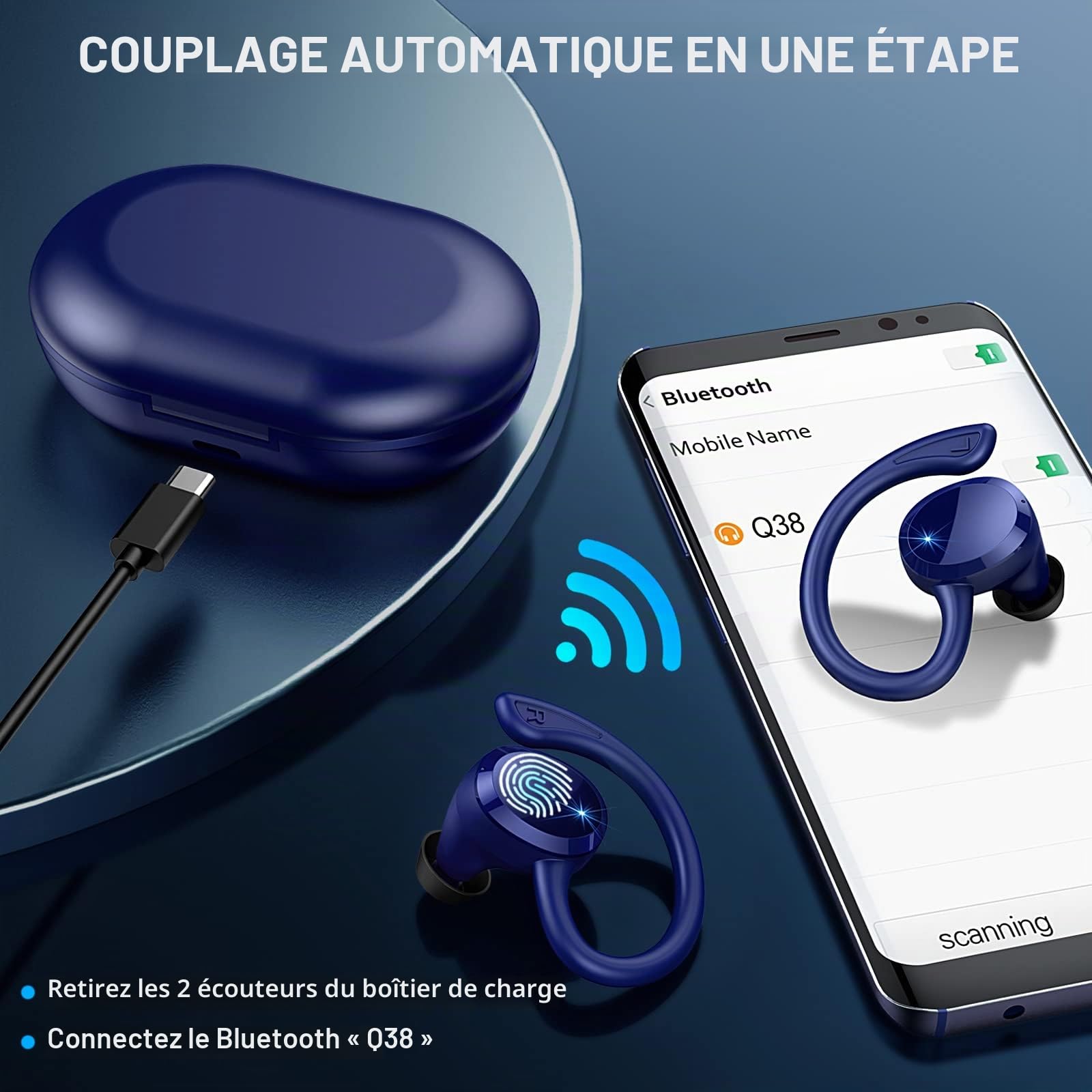 Ecouteurs Bluetooth Sans Fil Sport, 75Hrs Écouteurs Bluetooth 5.4 avec Stéréo HiFi 3D, 4 ENC Réduction de Bruit Mic Oreillette sans Fil USB-C Charge, Étanches IP7 Casque Running LED pour Android/iOS
