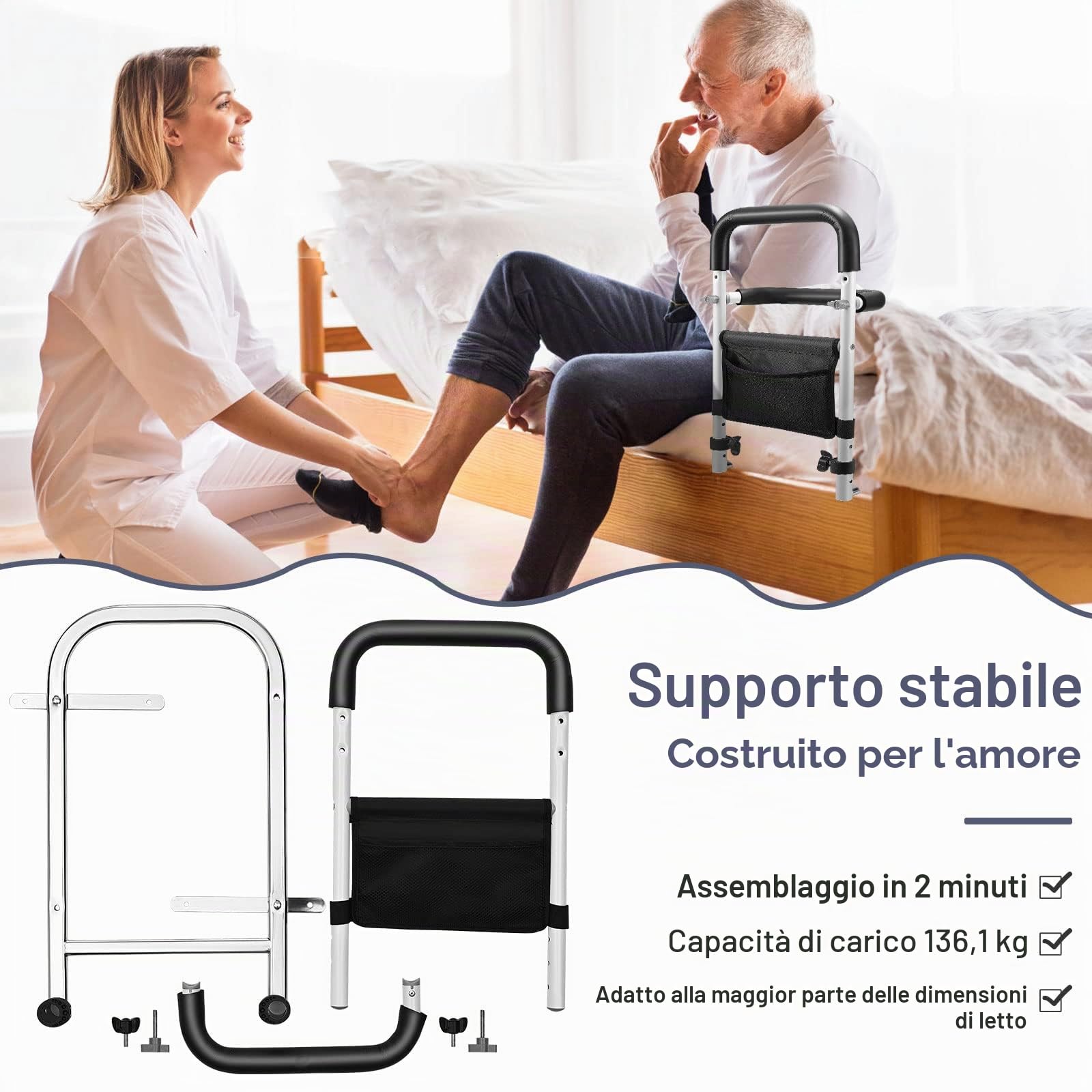 Sponda letto Anziani,Barriera letto guide pieghevoli Sponde letto Adulto per adulti protezione del corpo letto per camera da letto barriera anti-caduta per letti