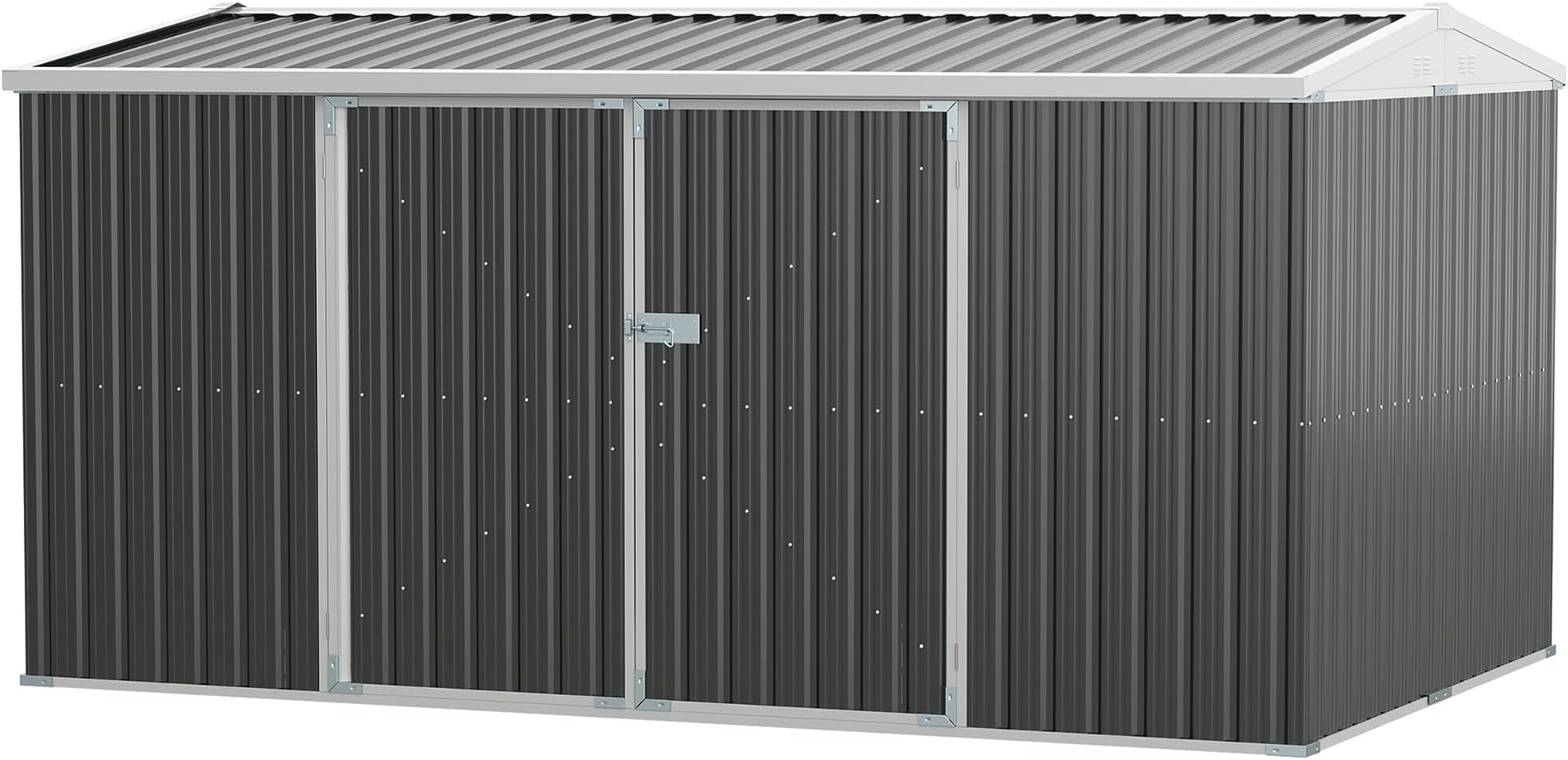 Outsunny 14 x 8ft Outdoor Garden Metal Storage Shed with Lockable Door, Tool Storage Box for Garden, Patio and Lawn, Grey