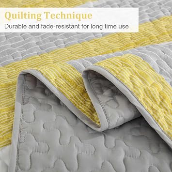 Djoymock Striped Quilt Set Queen Size, 3PC Patchwork Bedding Set, Grey