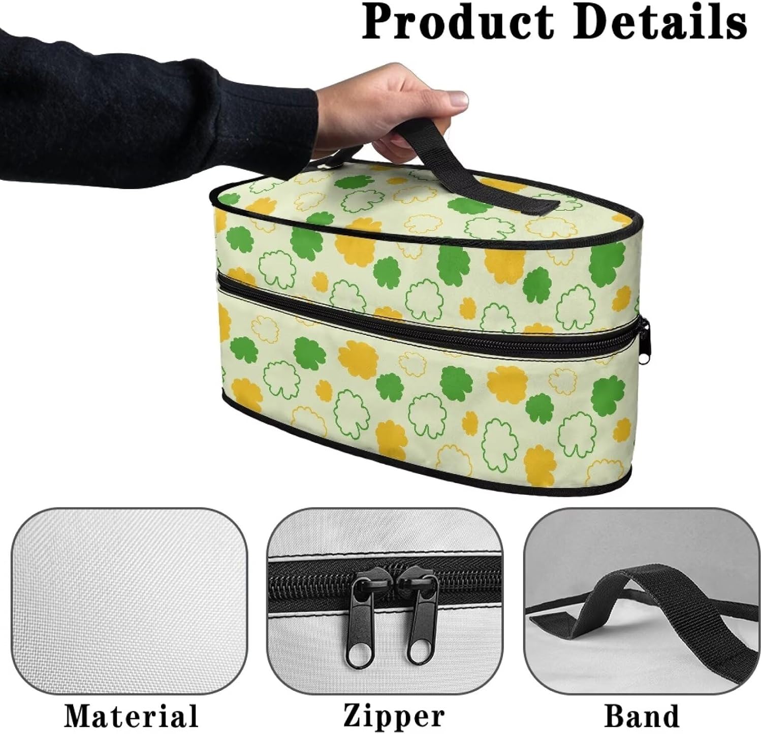St.Patrick's Day Multicolor Shamrock Print Lightweight Steam Iron Storage Case Garment Steamer Case with Zipper Portable Steamer Oganizer for Travel Iron Accessories， Case Only