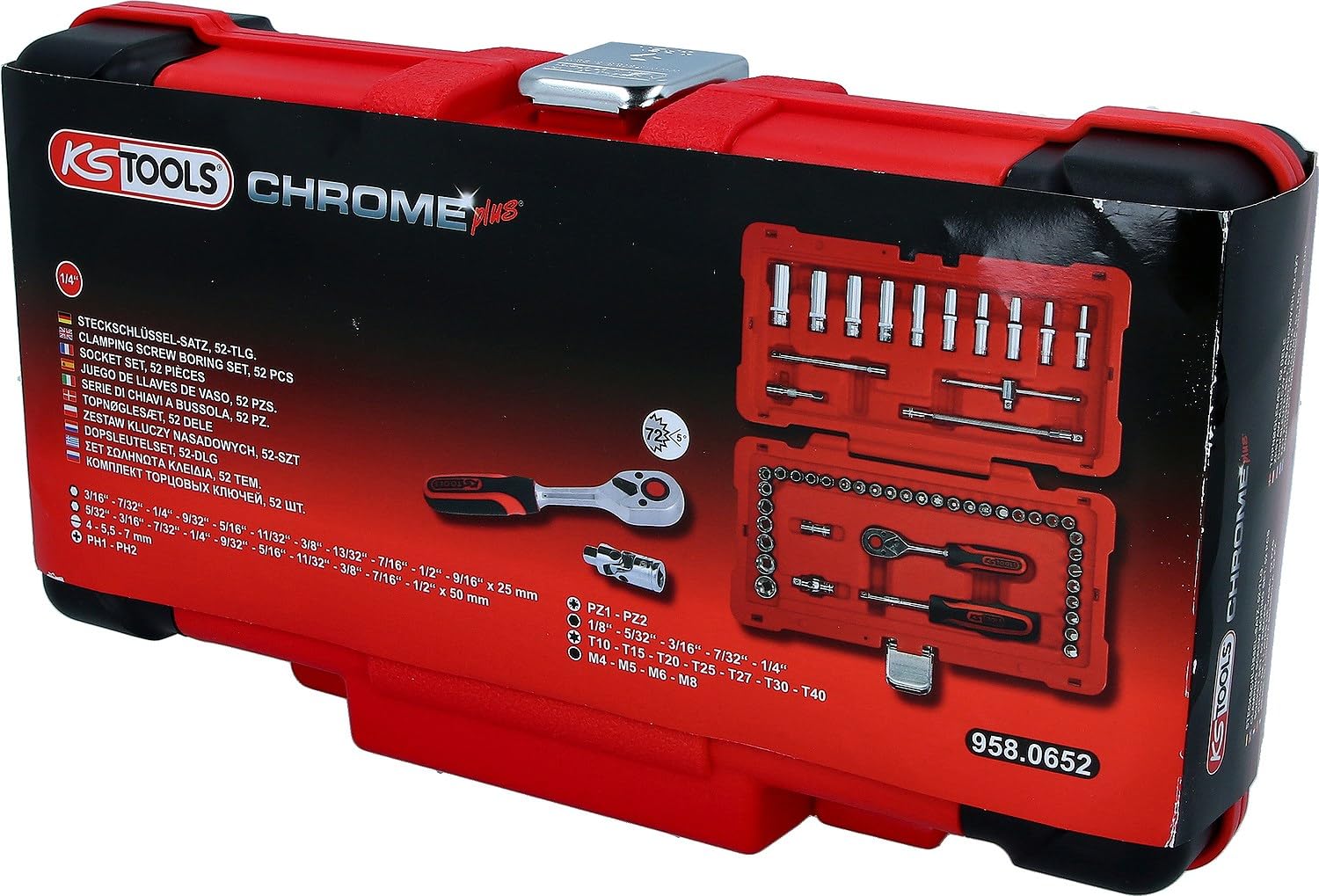 KS Tools 958.0652 1/4" Juego de llaves de vaso CHROMEplus 52 pzs