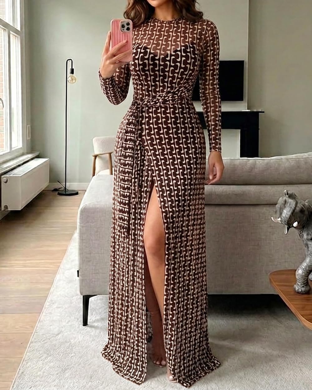 CHICME Womens 2 Piece Dress Sets Sheer Mesh Maxi Dress Party Vacation Wear image 3