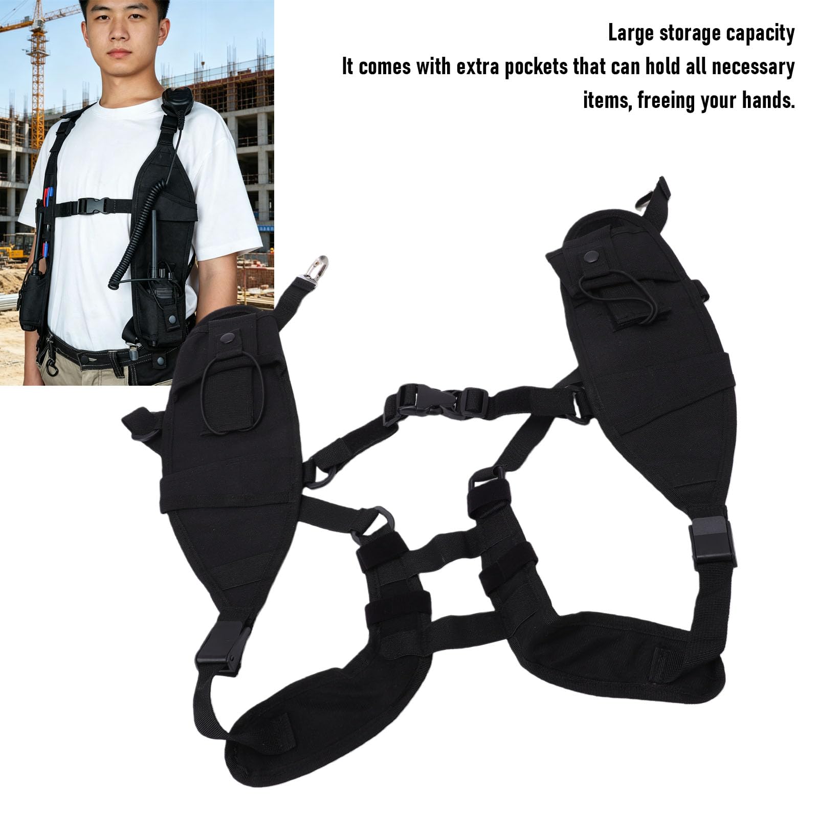 Jectse Gilet per Imbracatura Toracica per Radio Gilet per Radio con Tracolla Spallacci Regolabili Fibbie a Sgancio Rapido Tasche Multiple di Sospensione Doppio per Costruzioni