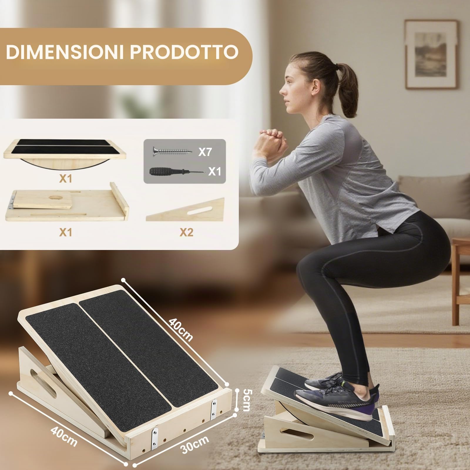 Qingning 2 in 1 Tavola di Equilibrio & Tavola Inclinata Regolabile in Legno | Balance Board Professionale in Legno, Tavola di Bilanciamento Fitness, per Stretching Polpacci, Muscolare e Squat