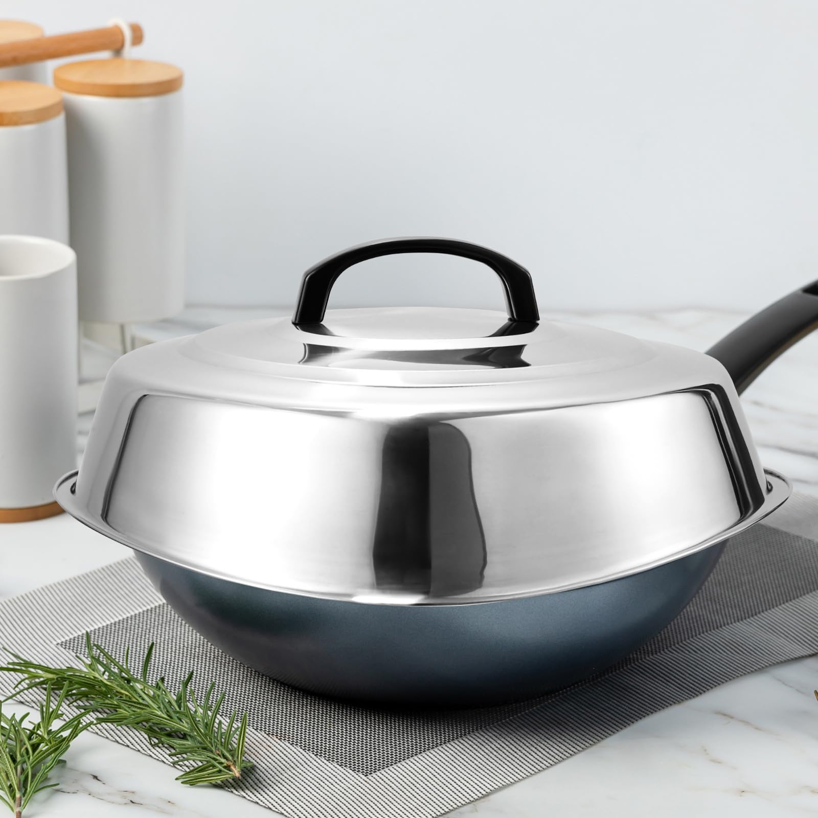 Coperchio Padella 30cm in Acciaio Inossidabile, Resistente e Spill-proof, Design Rotondo a Cupola per Grill e Facile da Pulire
